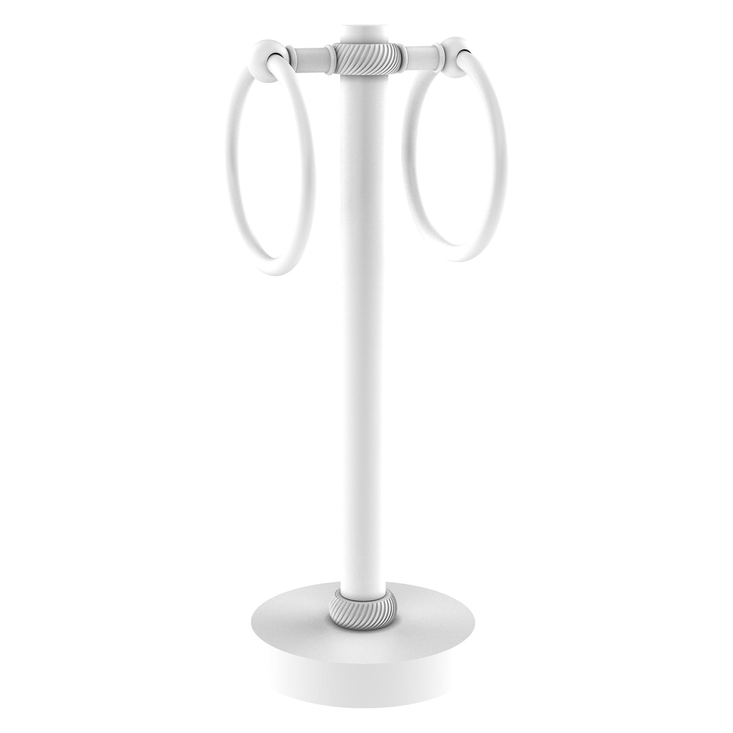 Allied Brass 953T 5" x 5" Matte White Solid Brass Vanity Top 2-Ring Guest Towel Holder With Twisted Accents