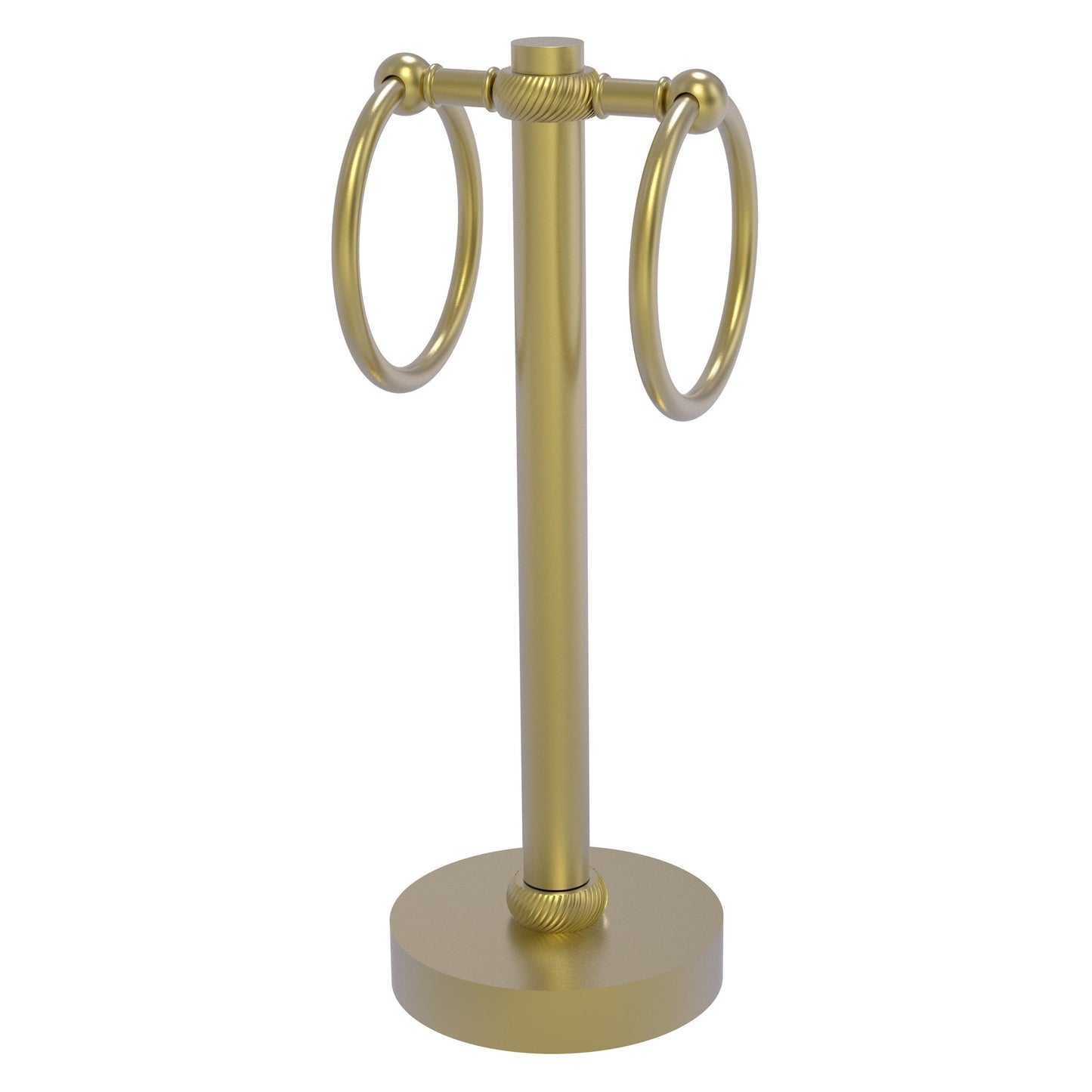 Allied Brass 953T 5" x 5" Satin Brass Solid Brass Vanity Top 2-Ring Guest Towel Holder With Twisted Accents