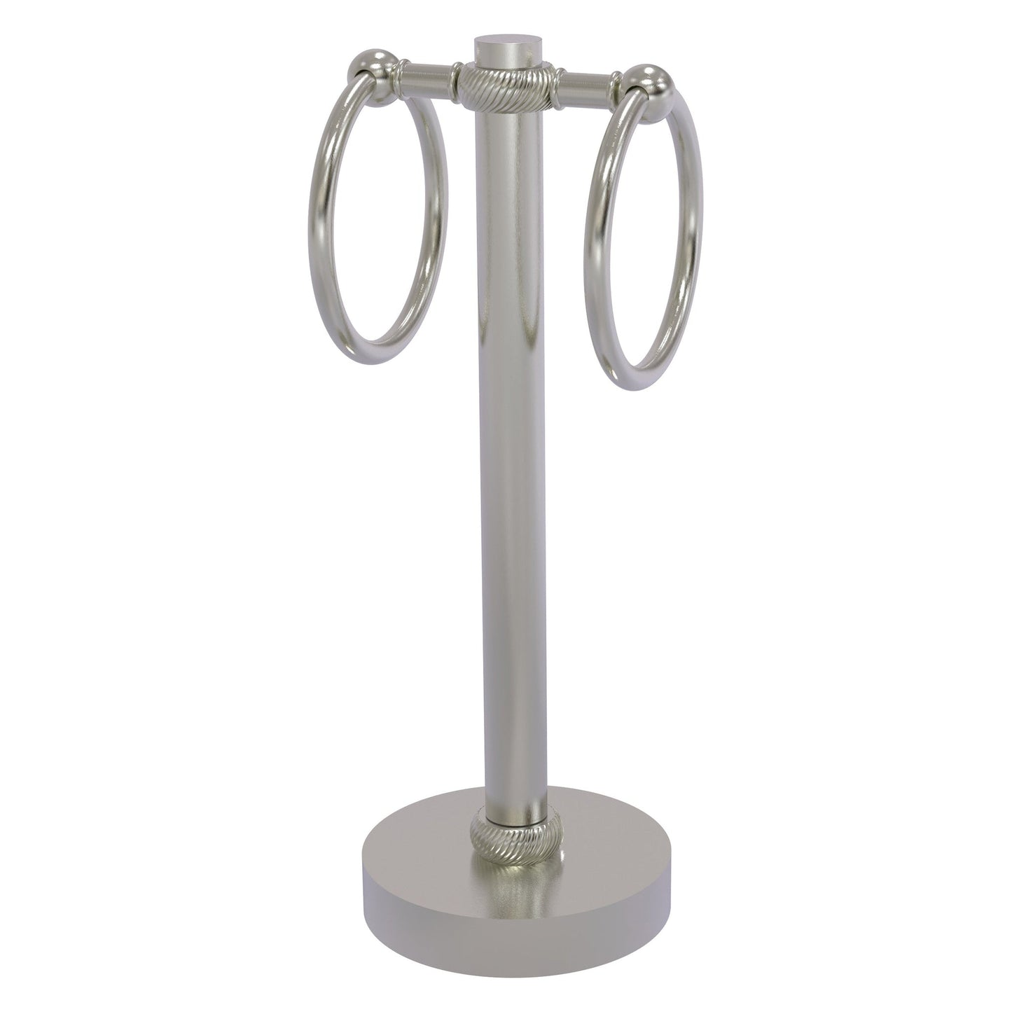 Allied Brass 953T 5" x 5" Satin Nickel Solid Brass Vanity Top 2-Ring Guest Towel Holder With Twisted Accents