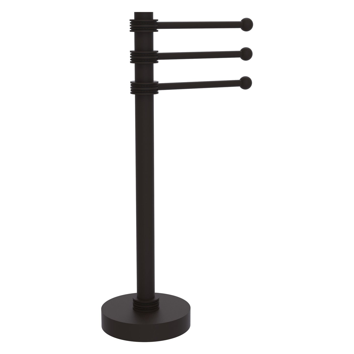 Allied Brass 973D 9" x 8" Oil Rubbed Bronze Solid Brass Vanity Top 3-Swing Arm Guest Towel Holder With Dotted Accents