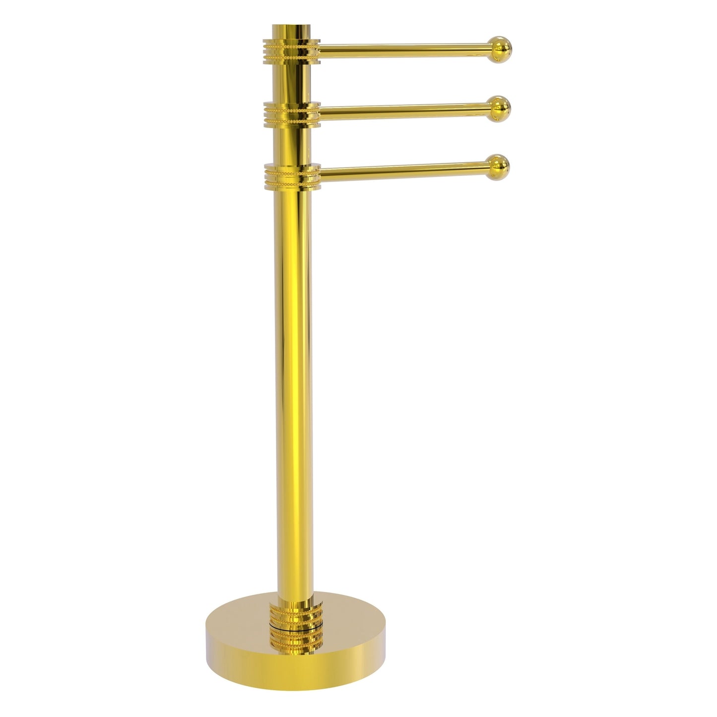 Allied Brass 973D 9" x 8" Polished Brass Solid Brass Vanity Top 3-Swing Arm Guest Towel Holder With Dotted Accents