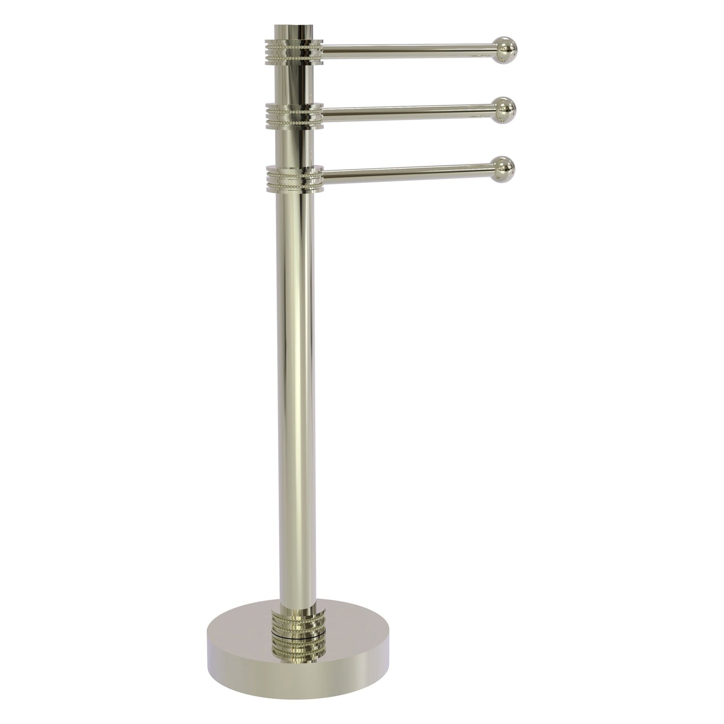Allied Brass 973D 9" x 8" Polished Nickel Solid Brass Vanity Top 3-Swing Arm Guest Towel Holder With Dotted Accents