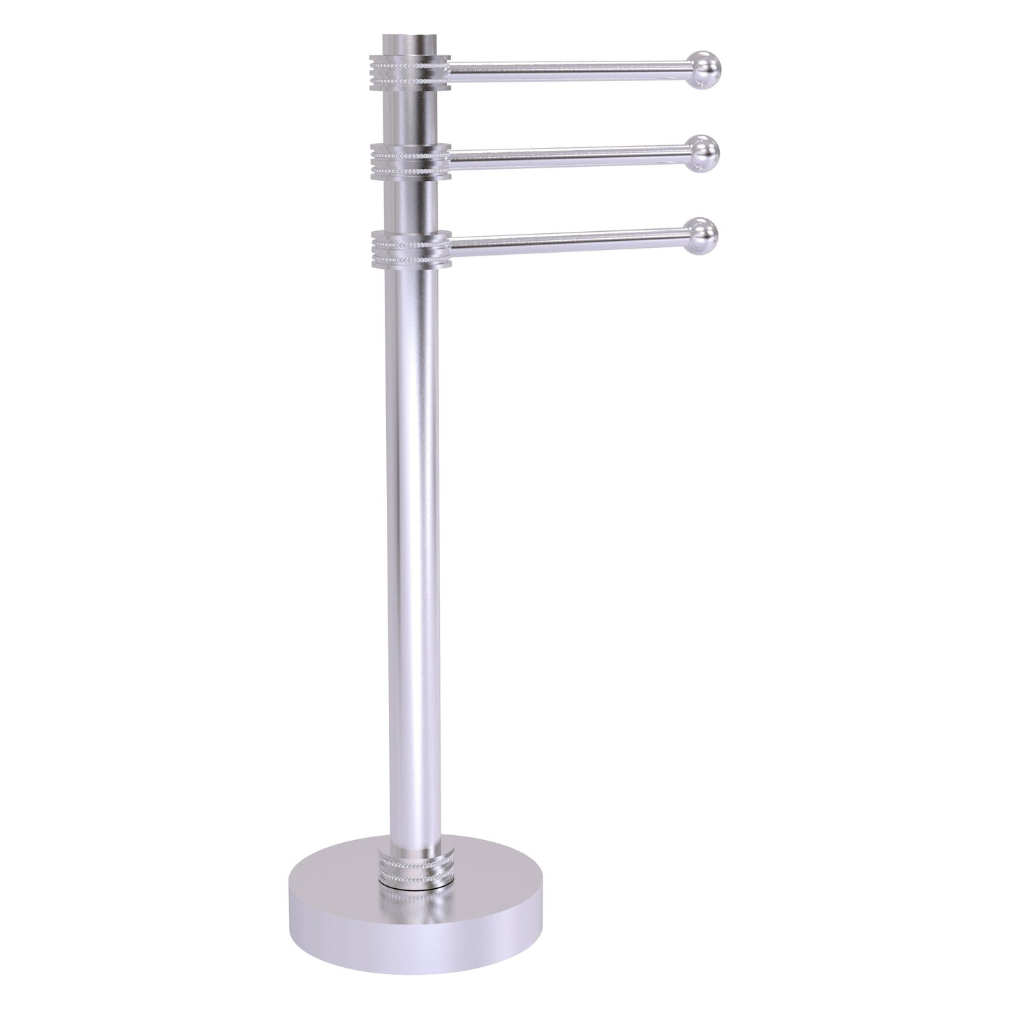 Allied Brass 973D 9" x 8" Satin Chrome Solid Brass Vanity Top 3-Swing Arm Guest Towel Holder With Dotted Accents