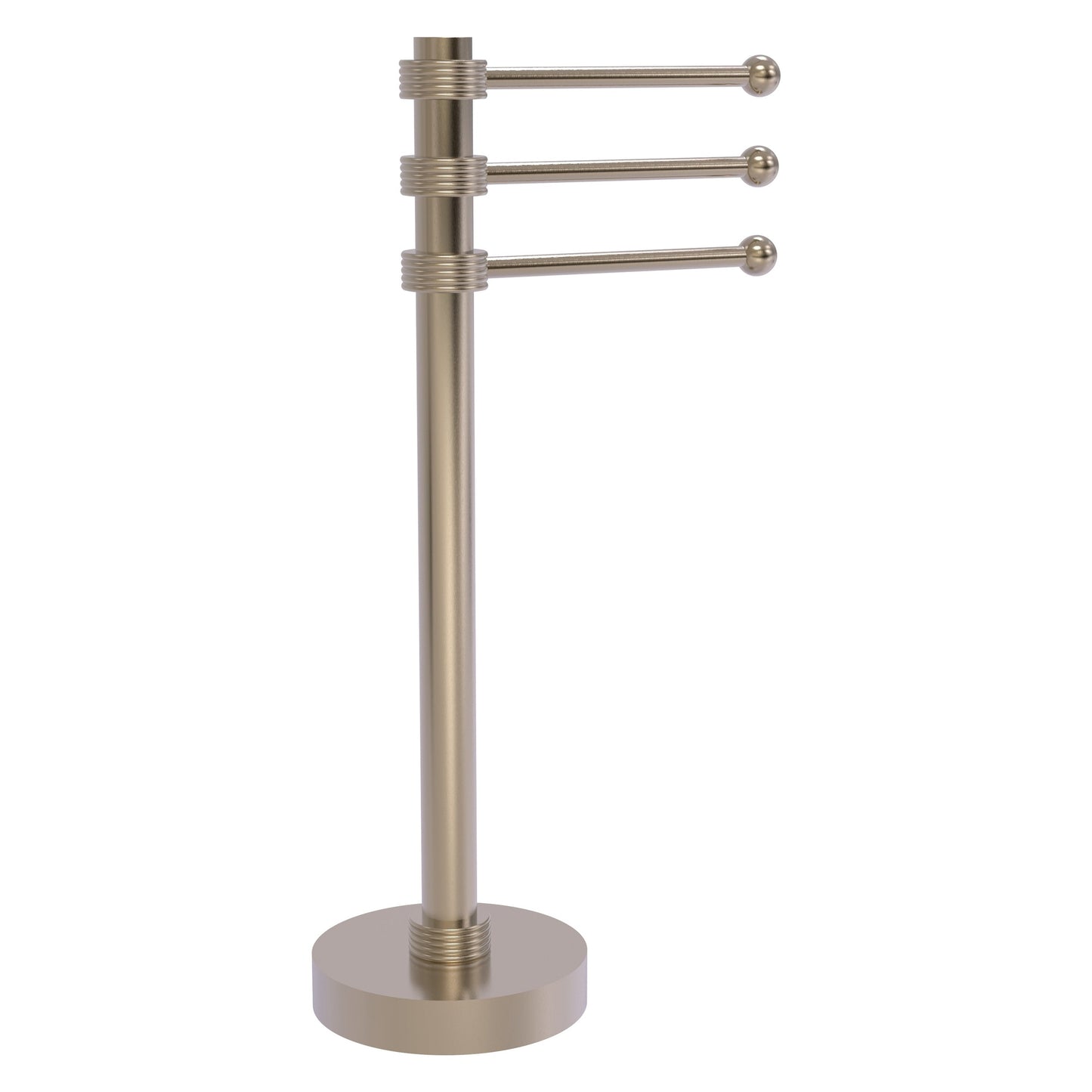 Allied Brass 973G 9" x 8" Antique Pewter Solid Brass Vanity Top 3-Swing Arm Guest Towel Holder With Grooved Accents