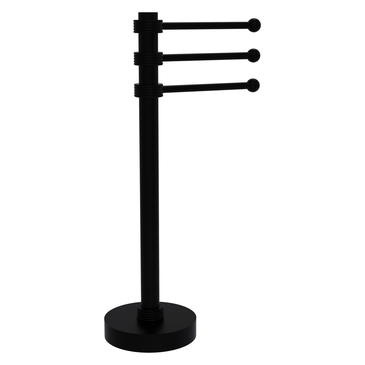 Allied Brass 973G 9" x 8" Matte Black Solid Brass Vanity Top 3-Swing Arm Guest Towel Holder With Grooved Accents