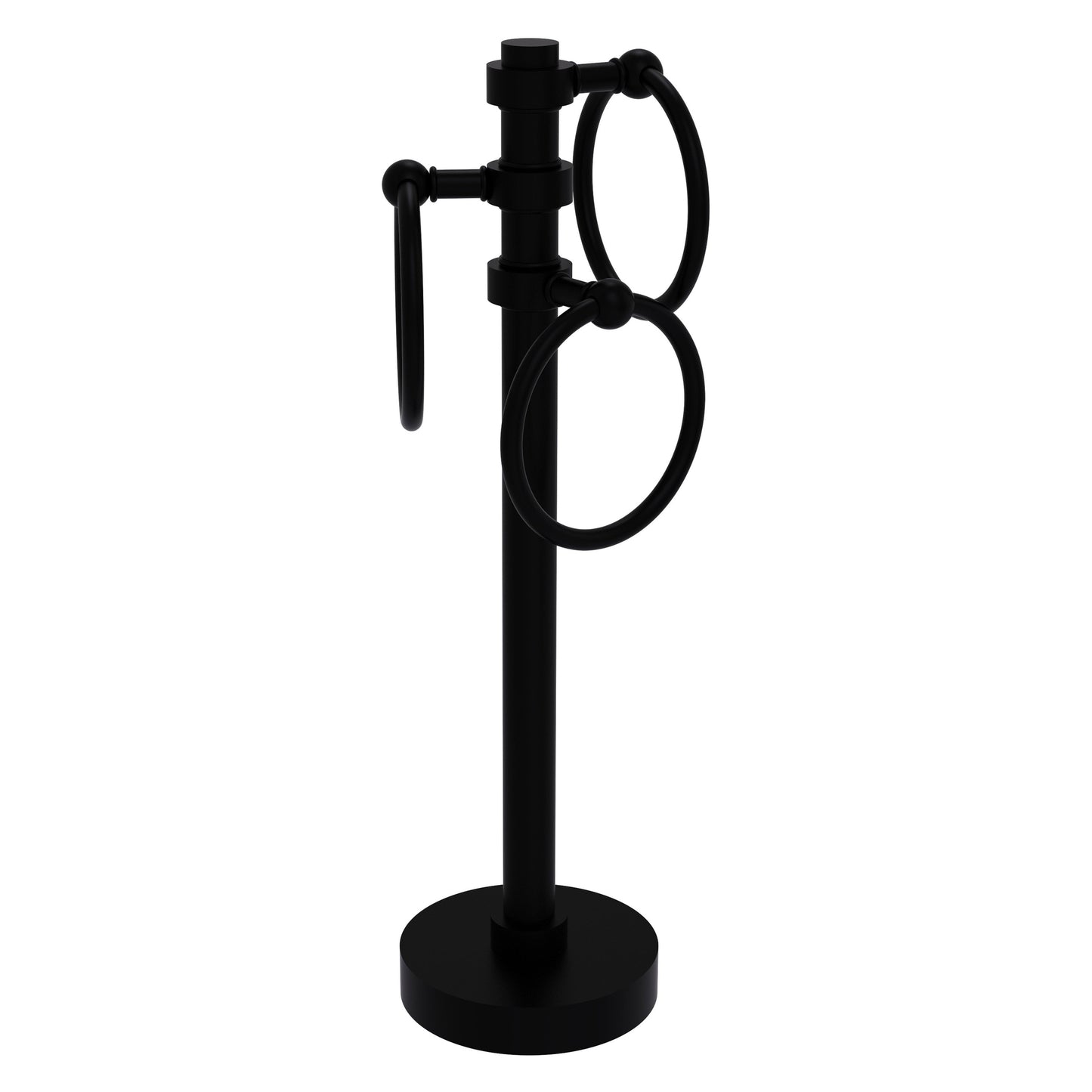Allied Brass 983 5" x 8" Matte Black Solid Brass Vanity Top 3-Ring Guest Towel Holder