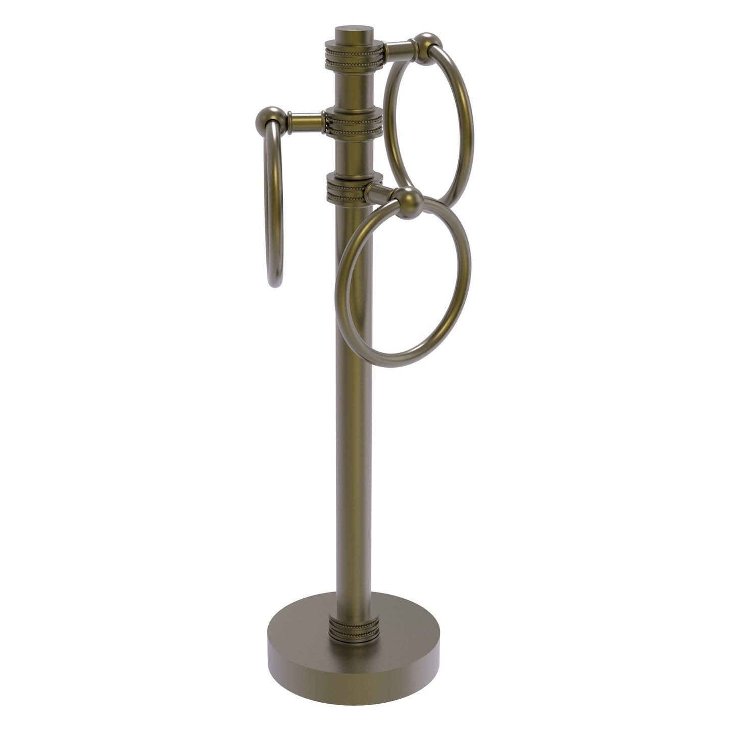 Allied Brass 983D 5" x 8" Antique Brass Solid Brass Vanity Top 3-Ring Guest Towel Holder With Dotted Accents