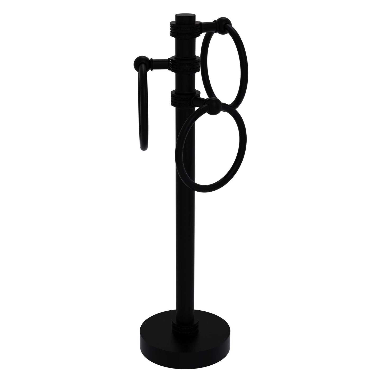 Allied Brass 983D 5" x 8" Matte Black Solid Brass Vanity Top 3-Ring Guest Towel Holder With Dotted Accents