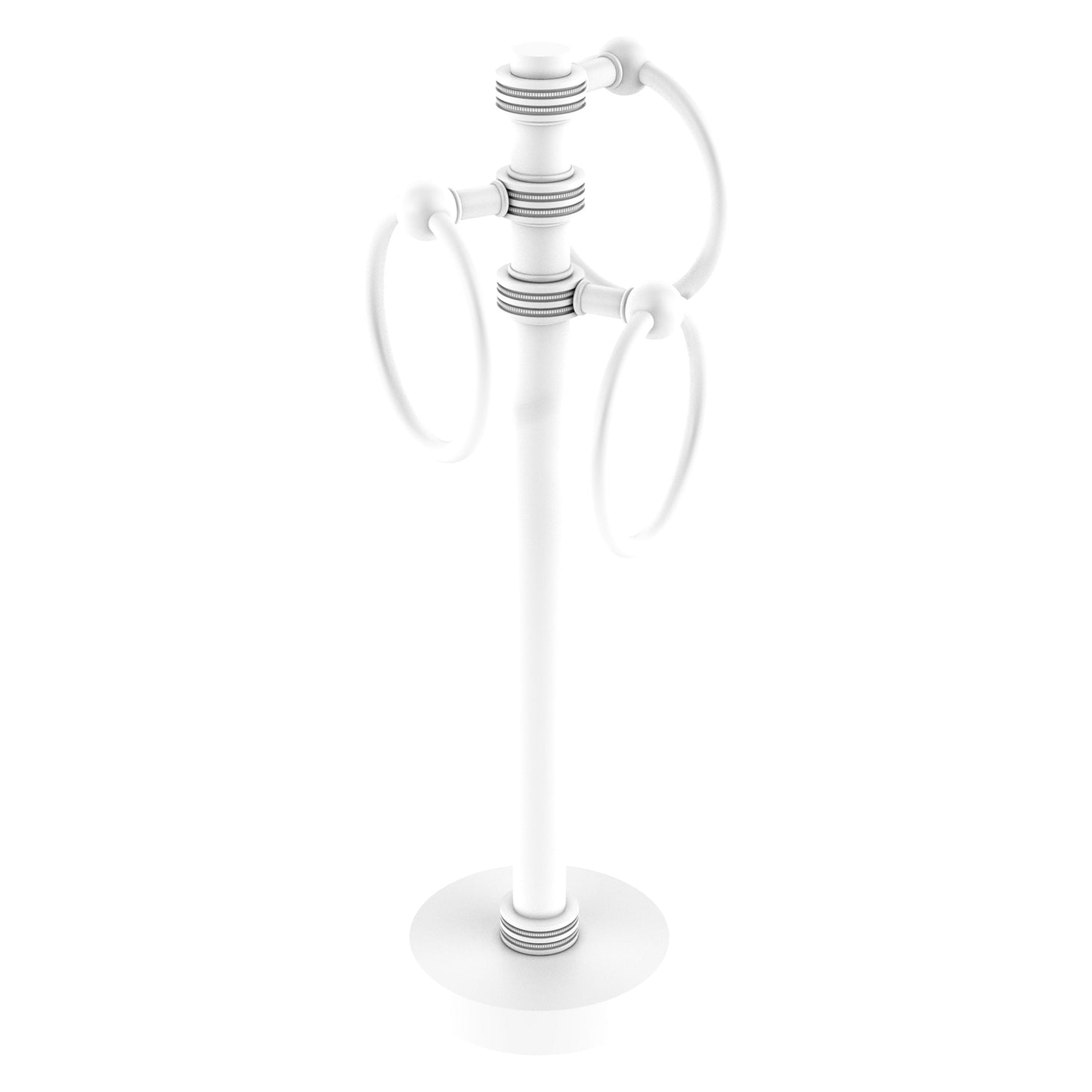 Allied Brass 983D 5" x 8" Matte White Solid Brass Vanity Top 3-Ring Guest Towel Holder With Dotted Accents