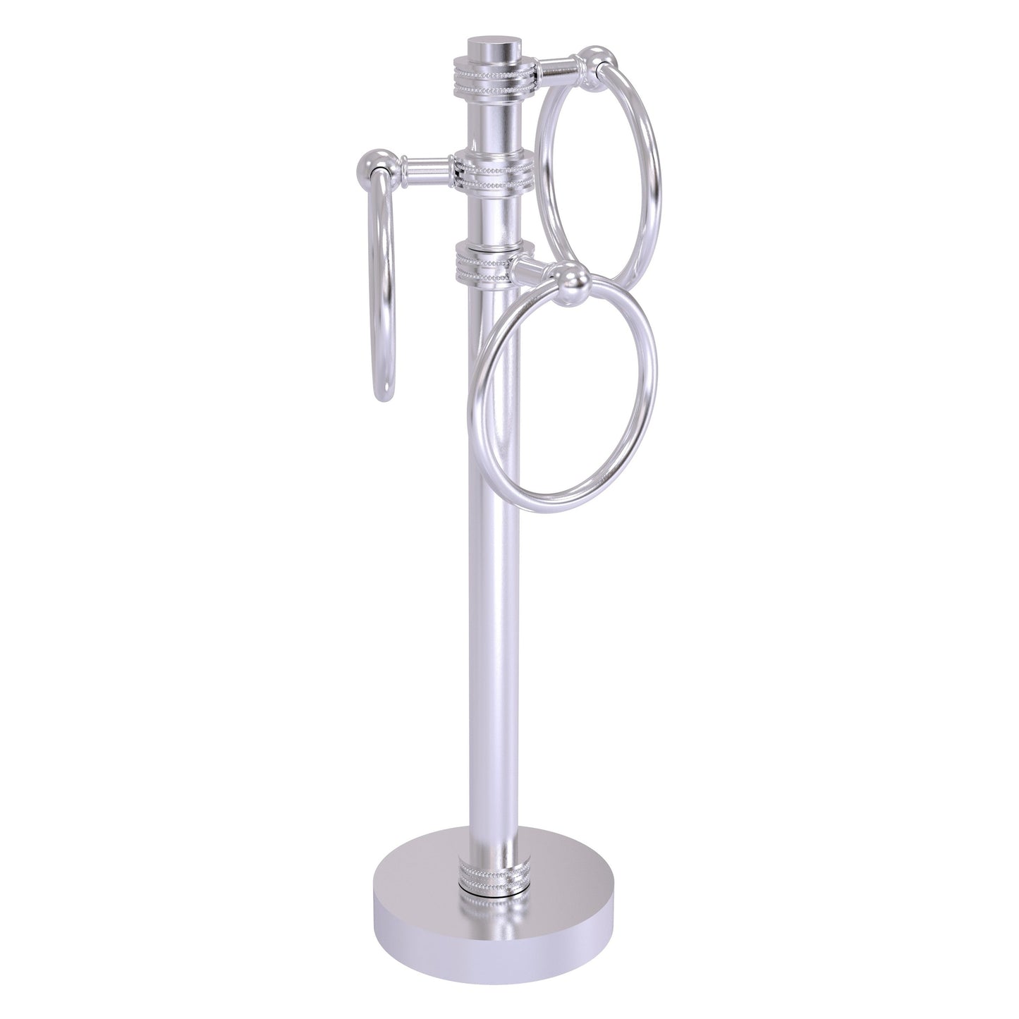 Allied Brass 983D 5" x 8" Satin Chrome Solid Brass Vanity Top 3-Ring Guest Towel Holder With Dotted Accents