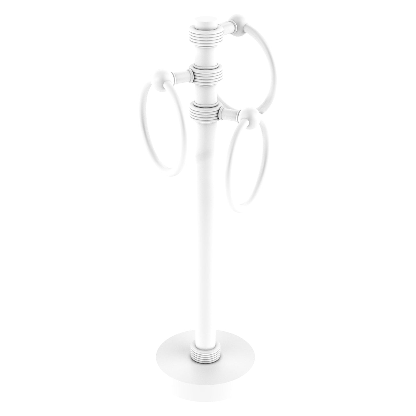 Allied Brass 983G 5" x 8" Matte White Solid Brass Vanity Top 3-Ring Guest Towel Holder With Grooved Accents