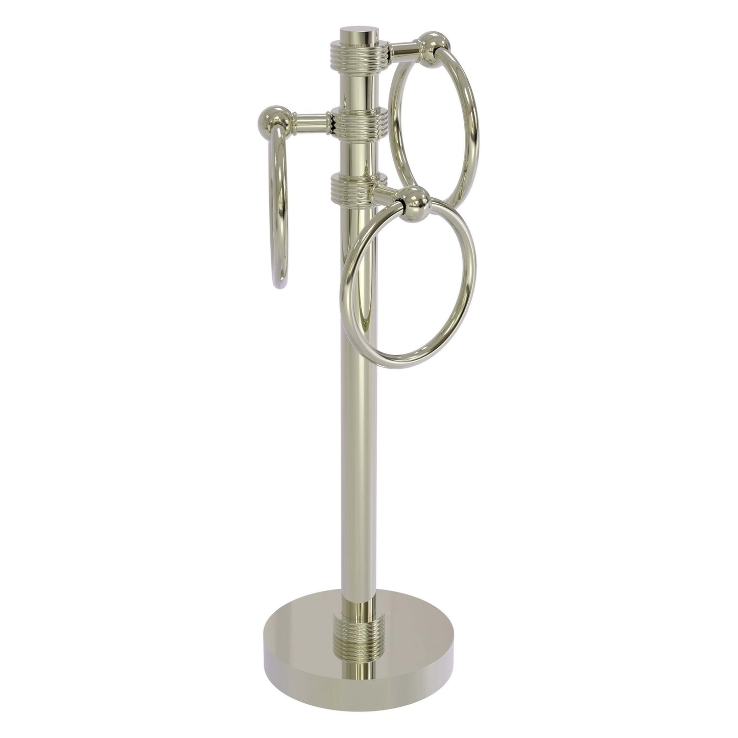 Allied Brass 983G 5" x 8" Polished Nickel Solid Brass Vanity Top 3-Ring Guest Towel Holder With Grooved Accents