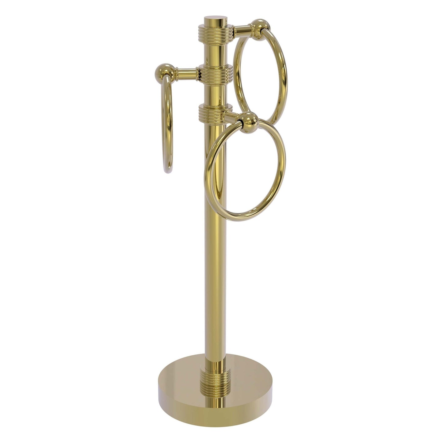 Allied Brass 983G 5" x 8" Unlacquered Brass Solid Brass Vanity Top 3-Ring Guest Towel Holder With Grooved Accents
