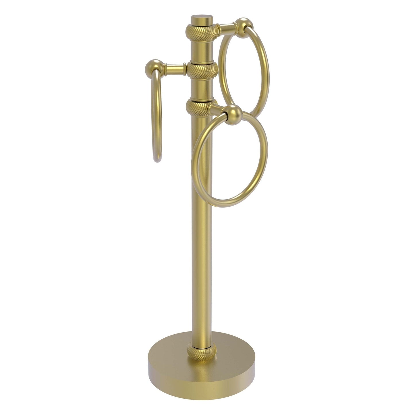 Allied Brass 983T 5" x 8" Satin Brass Solid Brass Vanity Top 3-Ring Guest Towel Holder With Twisted Accents