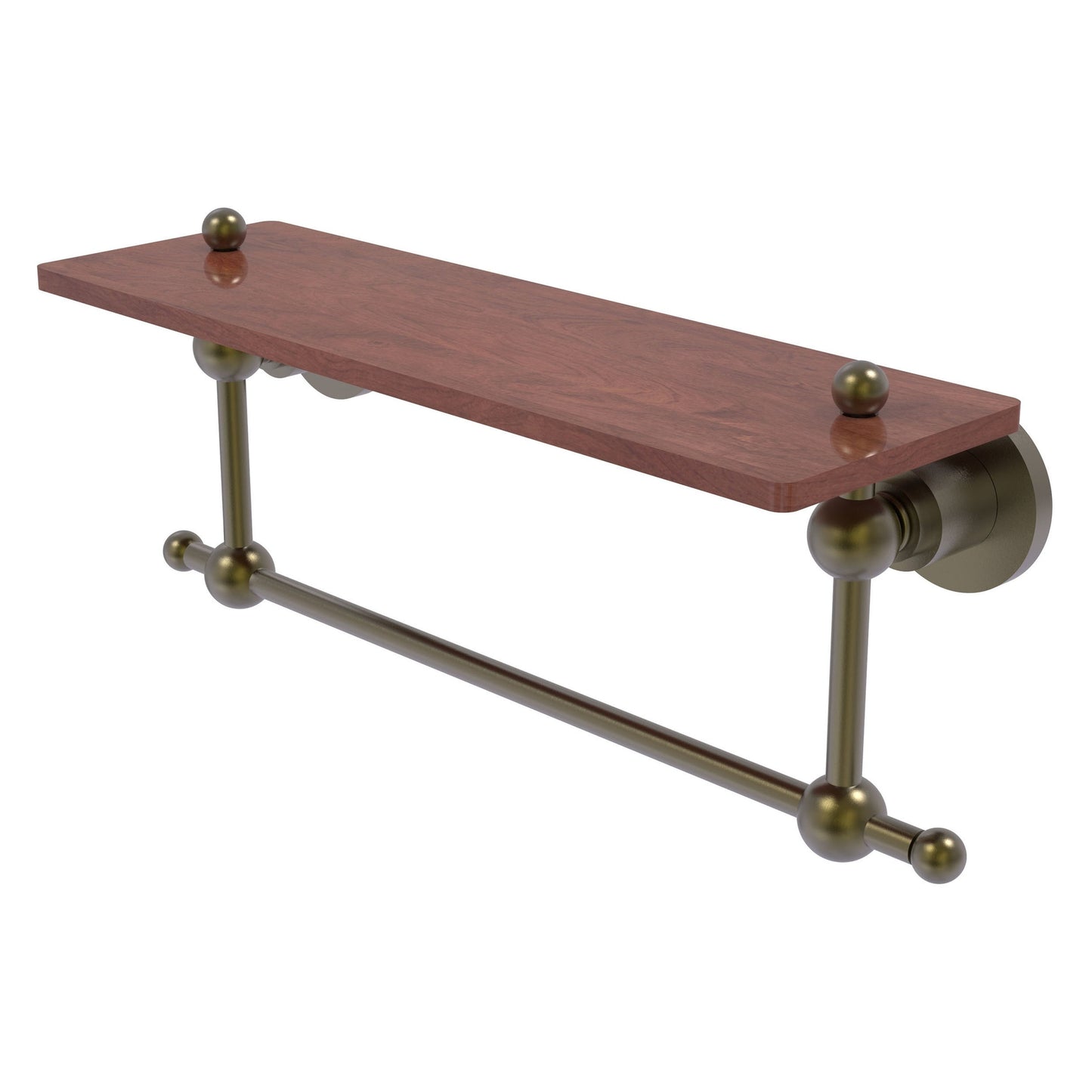Allied Brass Astor Place 16" x 5" Antique Brass Solid Brass Solid IPE Ironwood Shelf With Integrated Towel Bar