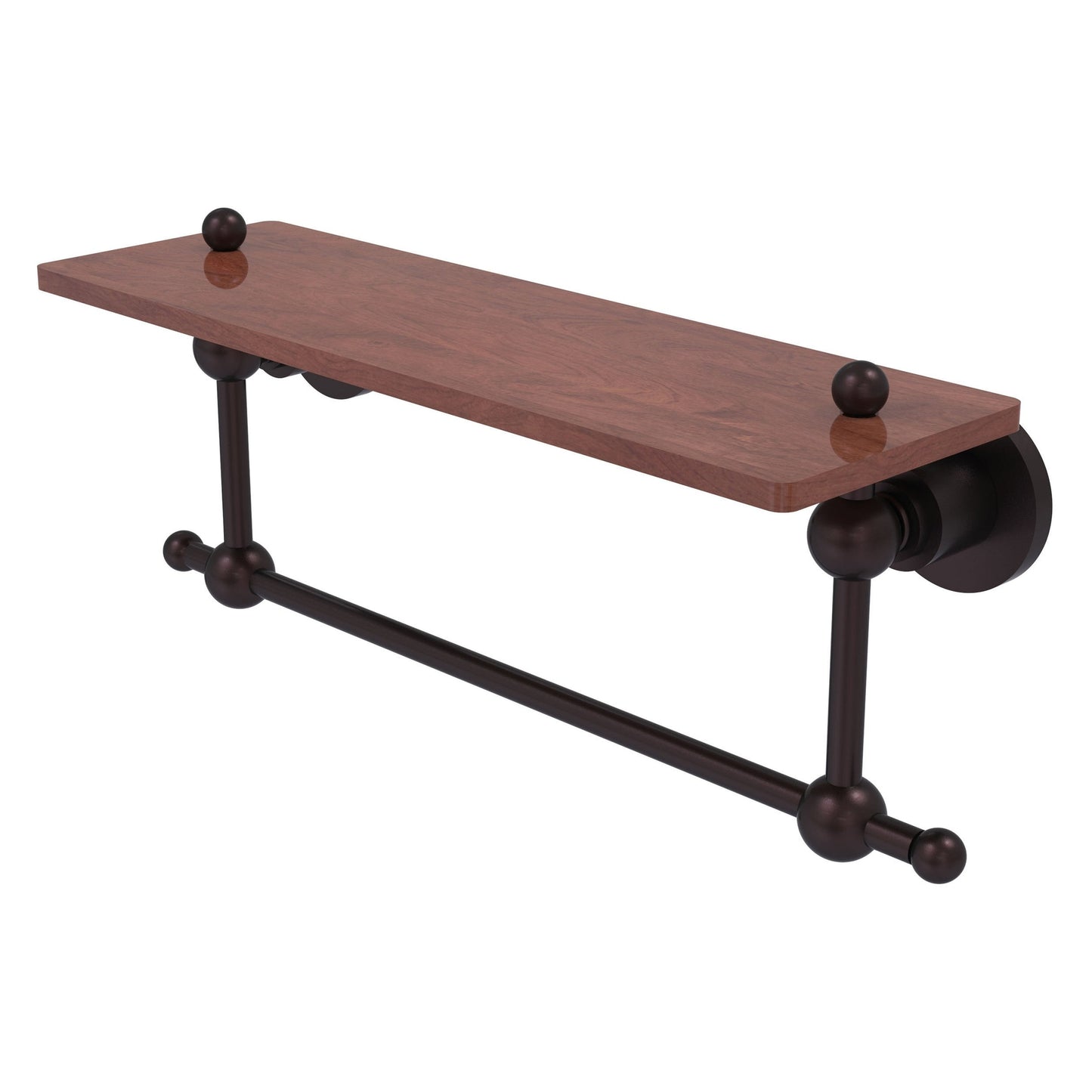 Allied Brass Astor Place 16" x 5" Antique Bronze Solid Brass Solid IPE Ironwood Shelf With Integrated Towel Bar
