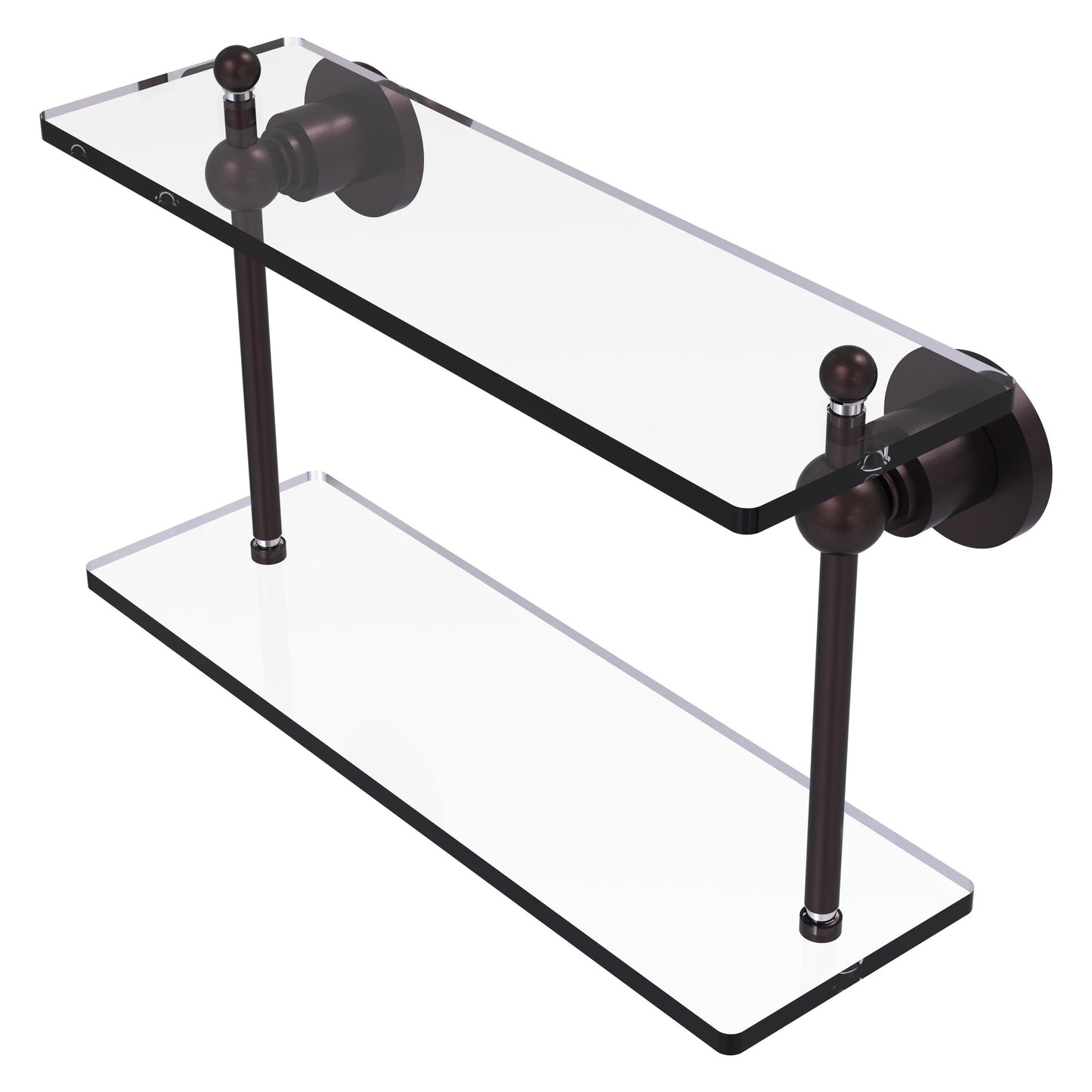 Allied Brass Astor Place 16" x 5" Antique Bronze Solid Brass Two-Tiered Glass Shelf