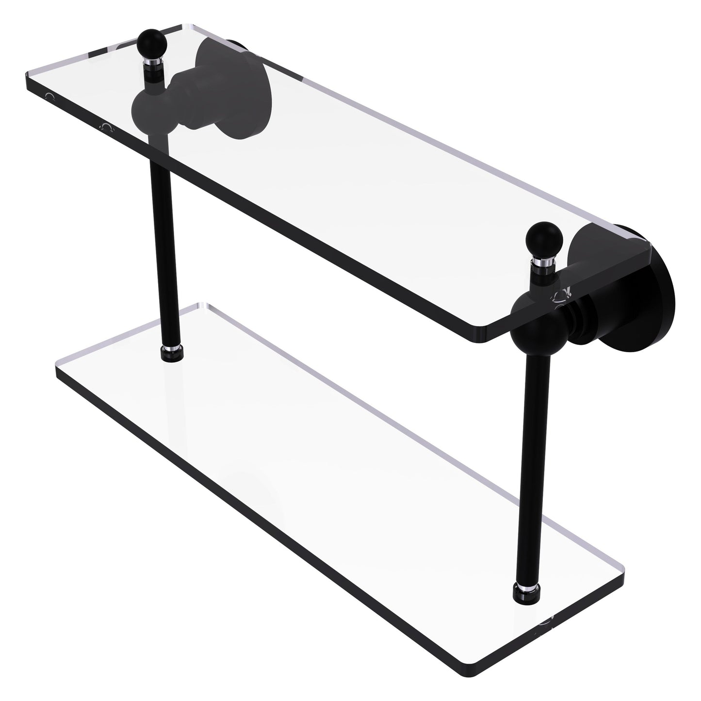 Allied Brass Astor Place 16" x 5" Matte Black Solid Brass Two-Tiered Glass Shelf