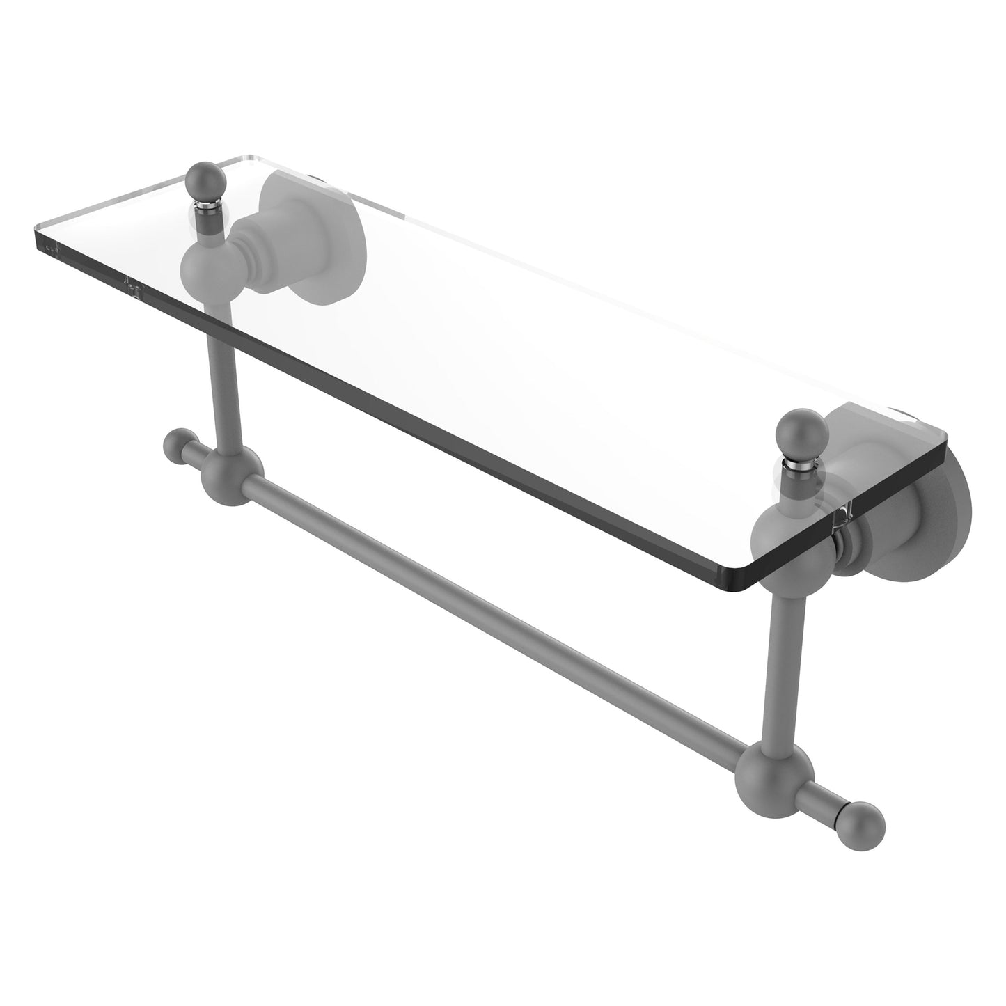 Allied Brass Astor Place 16" x 5" Matte Gray Solid Brass Glass Vanity Shelf With Integrated Towel Bar