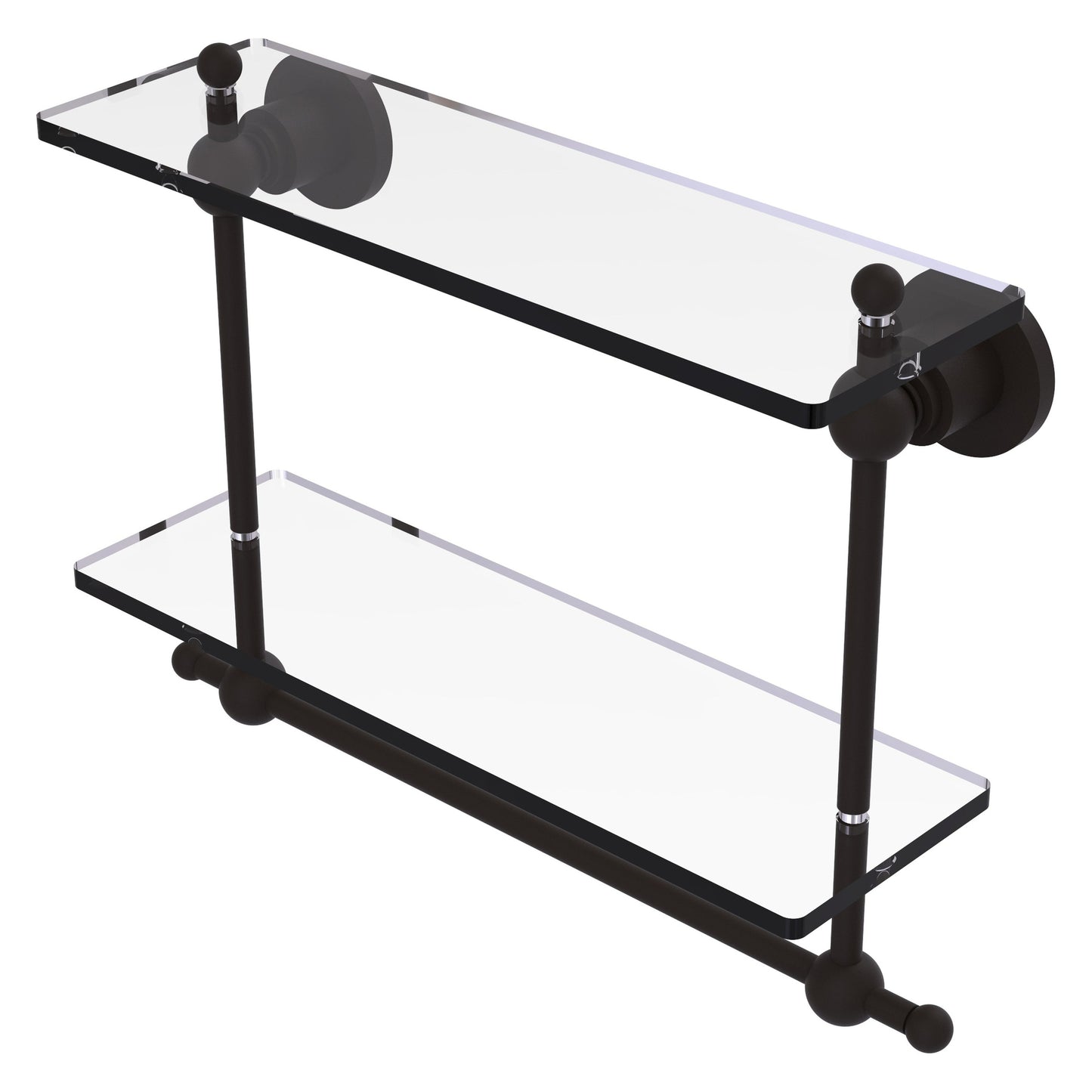 Allied Brass Astor Place 16" x 5" Oil Rubbed Bronze Solid Brass Two-Tiered Glass Shelf With Integrated Towel Bar