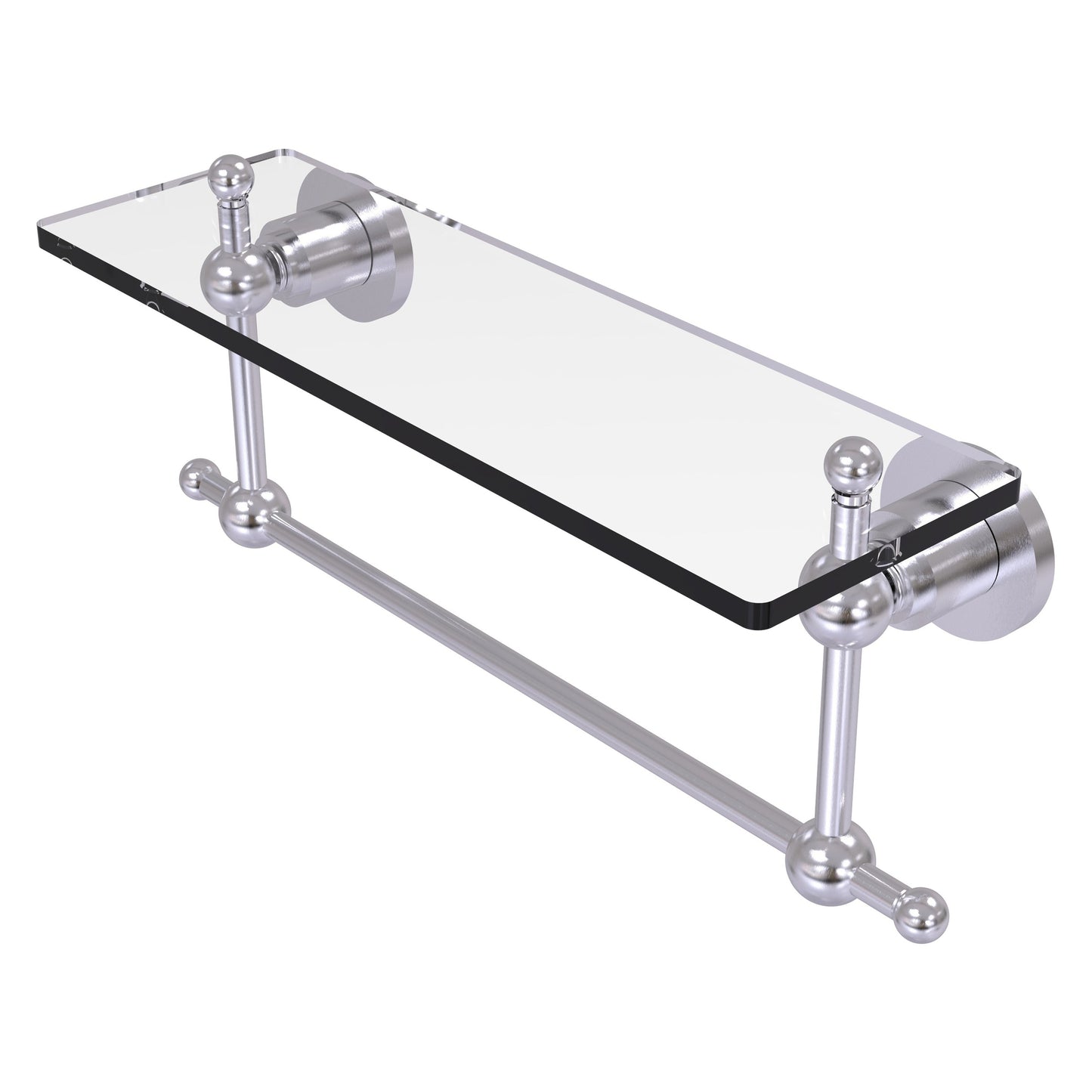Allied Brass Astor Place 16" x 5" Satin Chrome Solid Brass Glass Vanity Shelf With Integrated Towel Bar