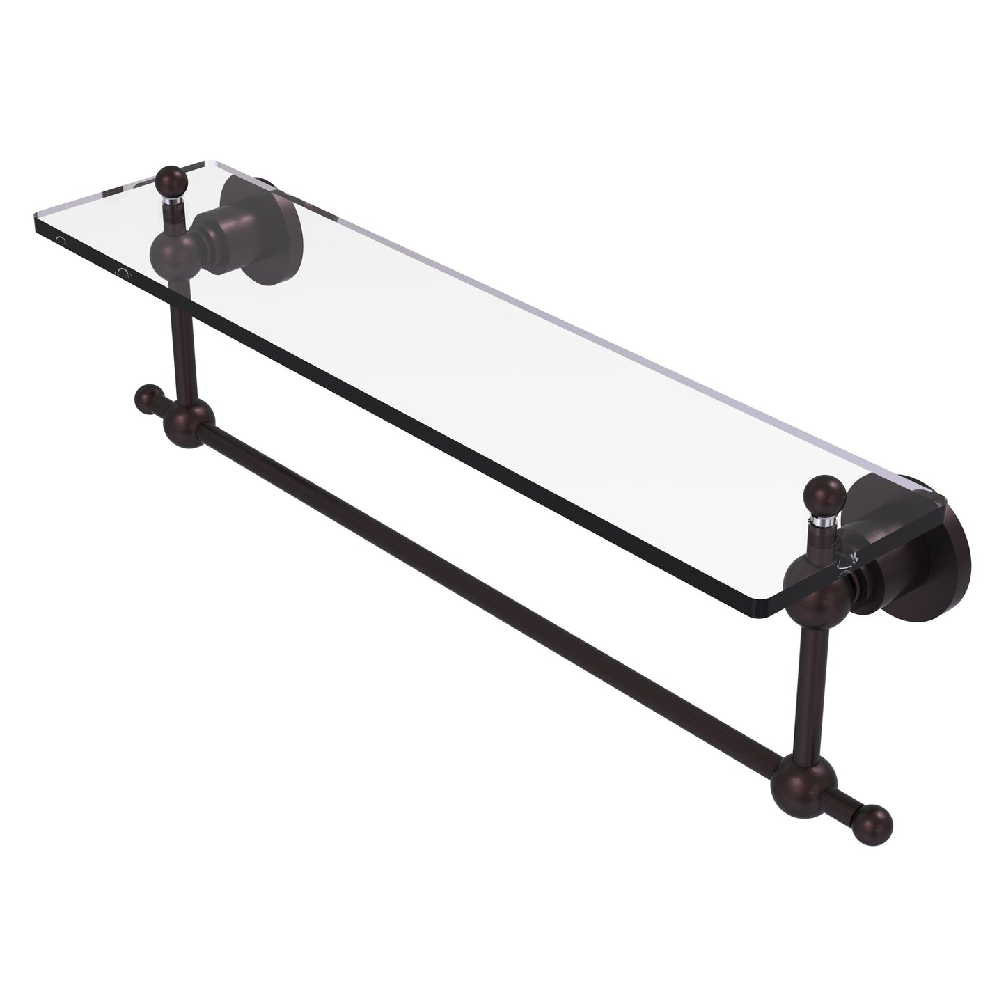 Allied Brass Astor Place 22" x 5" Antique Bronze Solid Brass Glass Vanity Shelf With Integrated Towel Bar