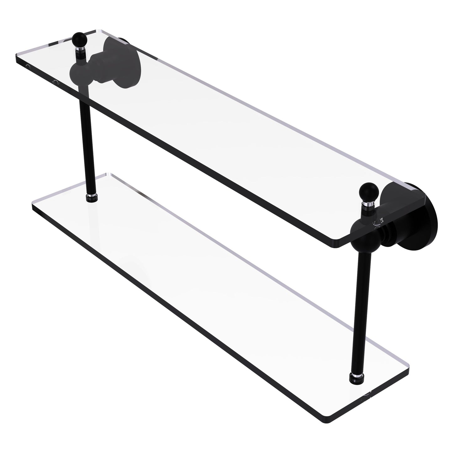 Allied Brass Astor Place 22" x 5" Matte Black Solid Brass Two-Tiered Glass Shelf