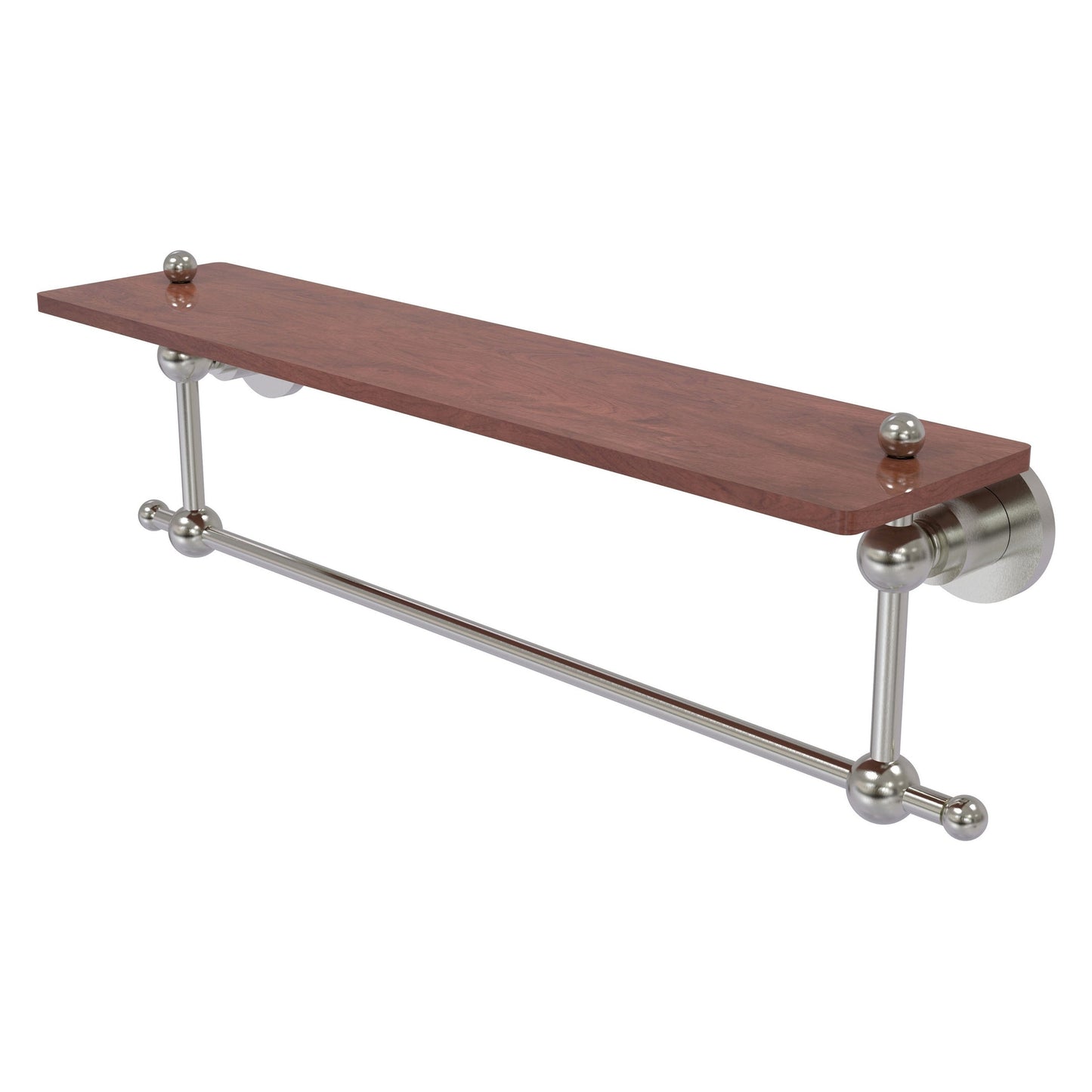 Allied Brass Astor Place 22" x 5" Satin Nickel Solid Brass Solid IPE Ironwood Shelf With Integrated Towel Bar