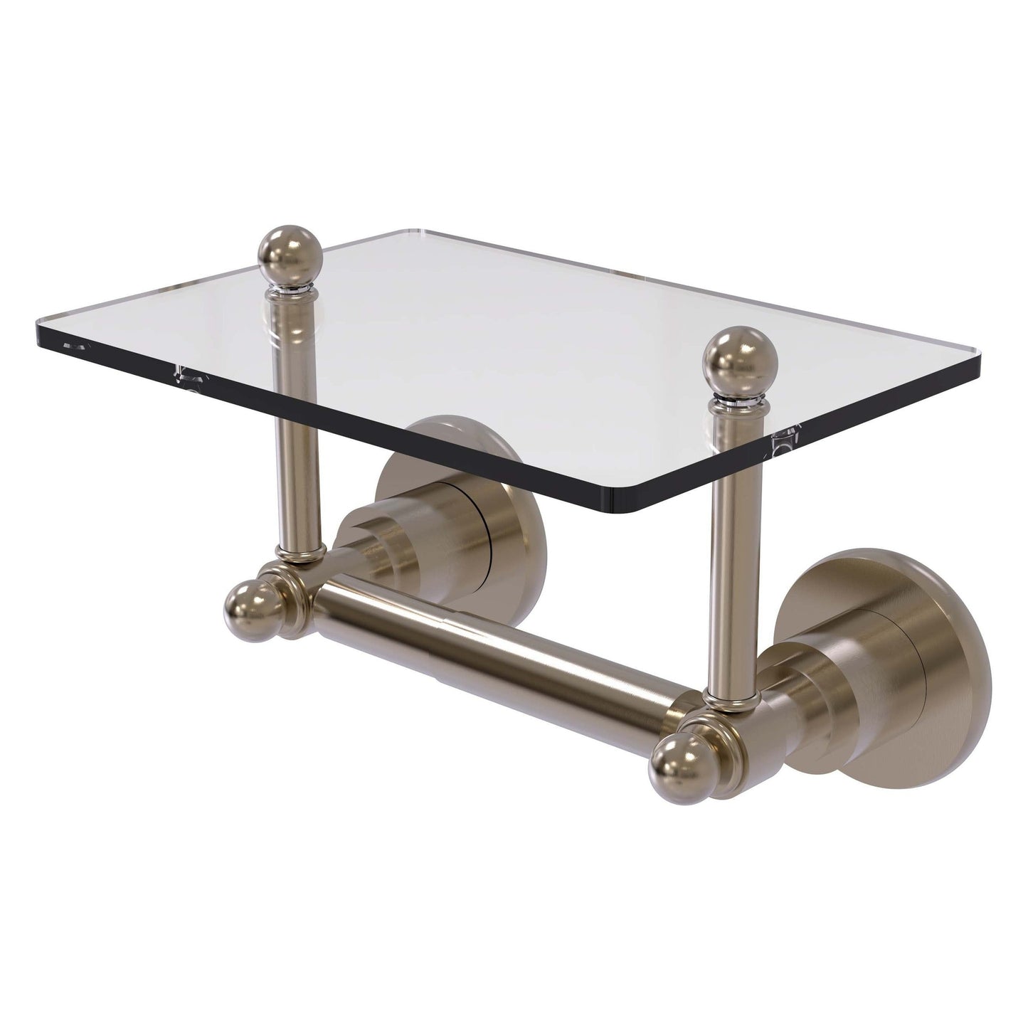 Allied Brass Astor Place 9.22" x 6" Antique Pewter Solid Brass Two-Post Toilet Tissue Holder With Glass Shelf
