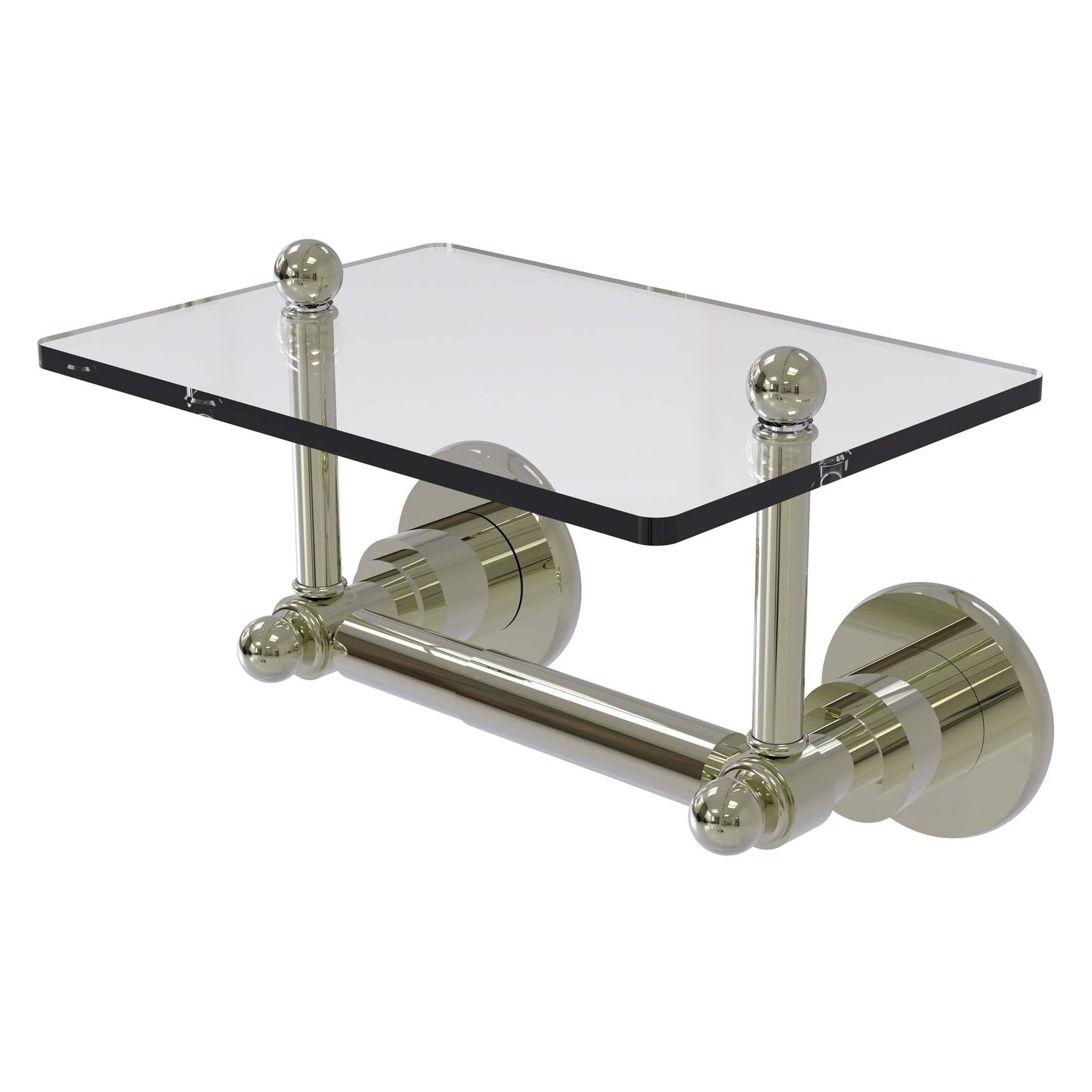 Allied Brass Astor Place 9.22" x 6" Polished Nickel Solid Brass Two-Post Toilet Tissue Holder With Glass Shelf