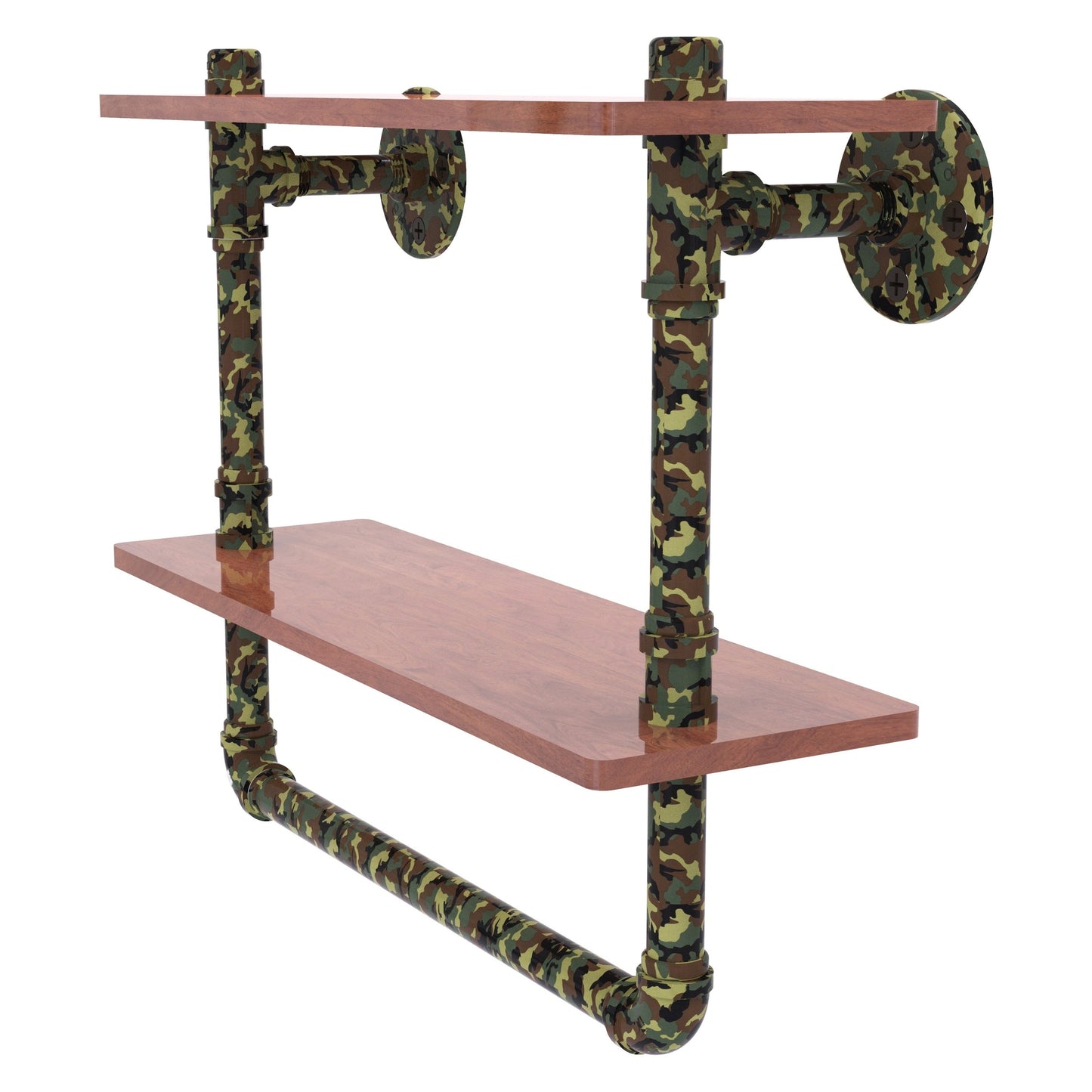 Allied Brass Camo 16" x 5.6" Military Camo Solid Brass Double Wood Shelf With Towel Bar