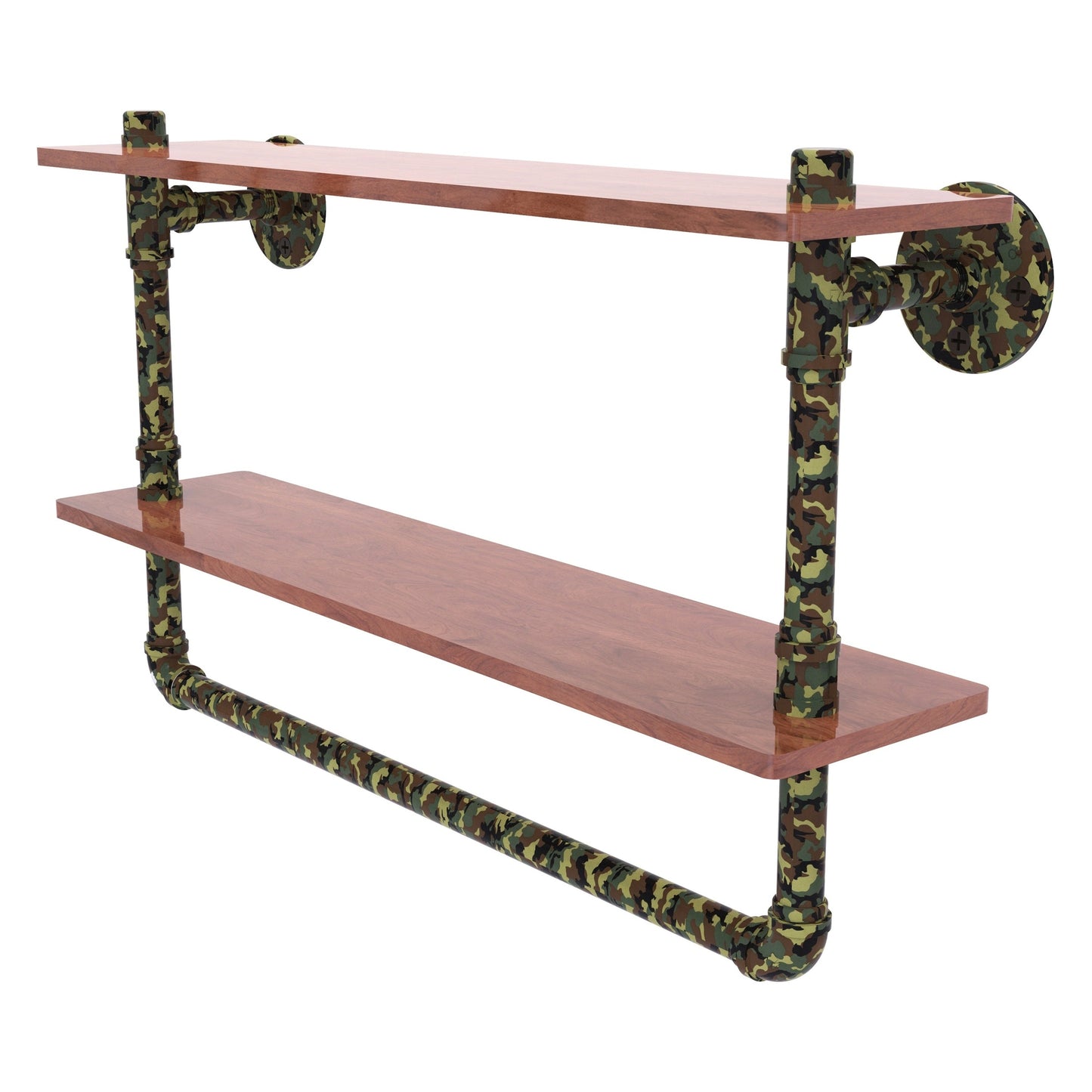 Allied Brass Camo 22" x 5.6" Military Camo Solid Brass Double Wood Shelf With Towel Bar