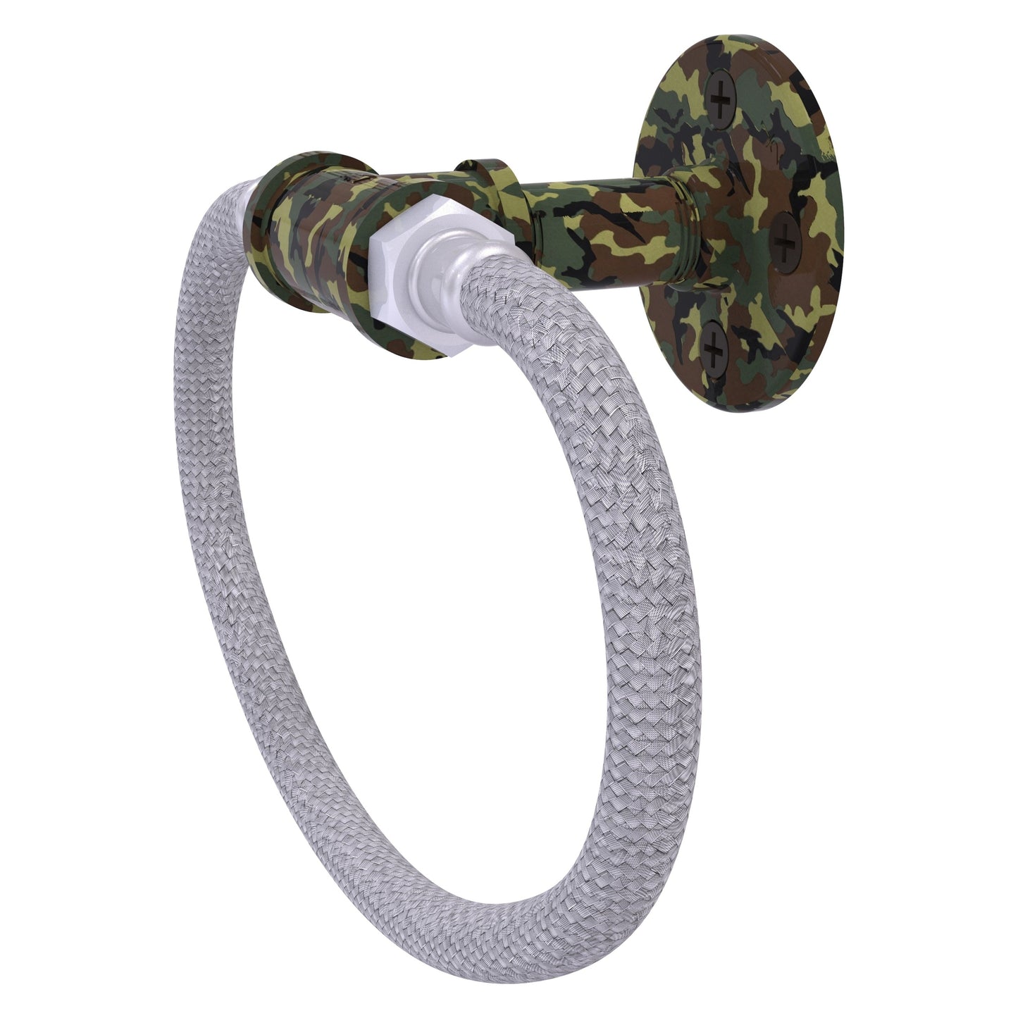 Allied Brass Camo 9.5" x 3.8" Military Camo Solid Brass Towel Ring With Stainless Steel Braided Ring