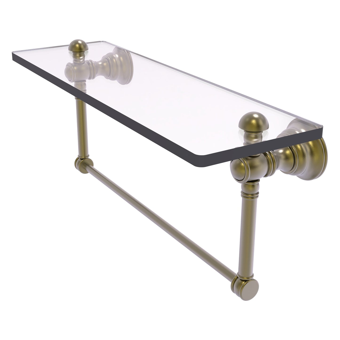 Allied Brass Carolina 16" x 5.54" Antique Brass Solid Brass Glass Shelf With Integrated Towel Bar