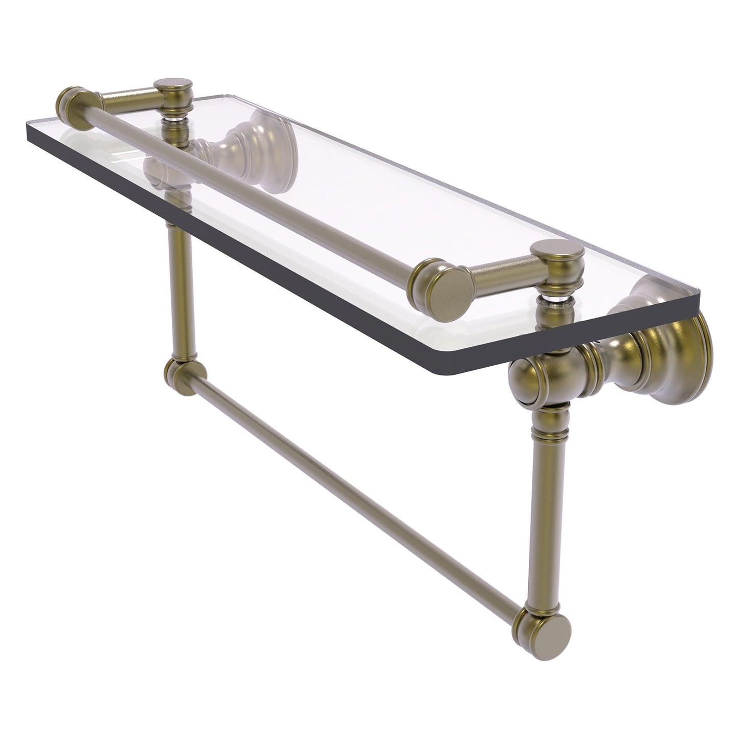 Allied Brass Carolina 16" x 5.54" Antique Brass Solid Brass Glass Shelf With Towel Bar