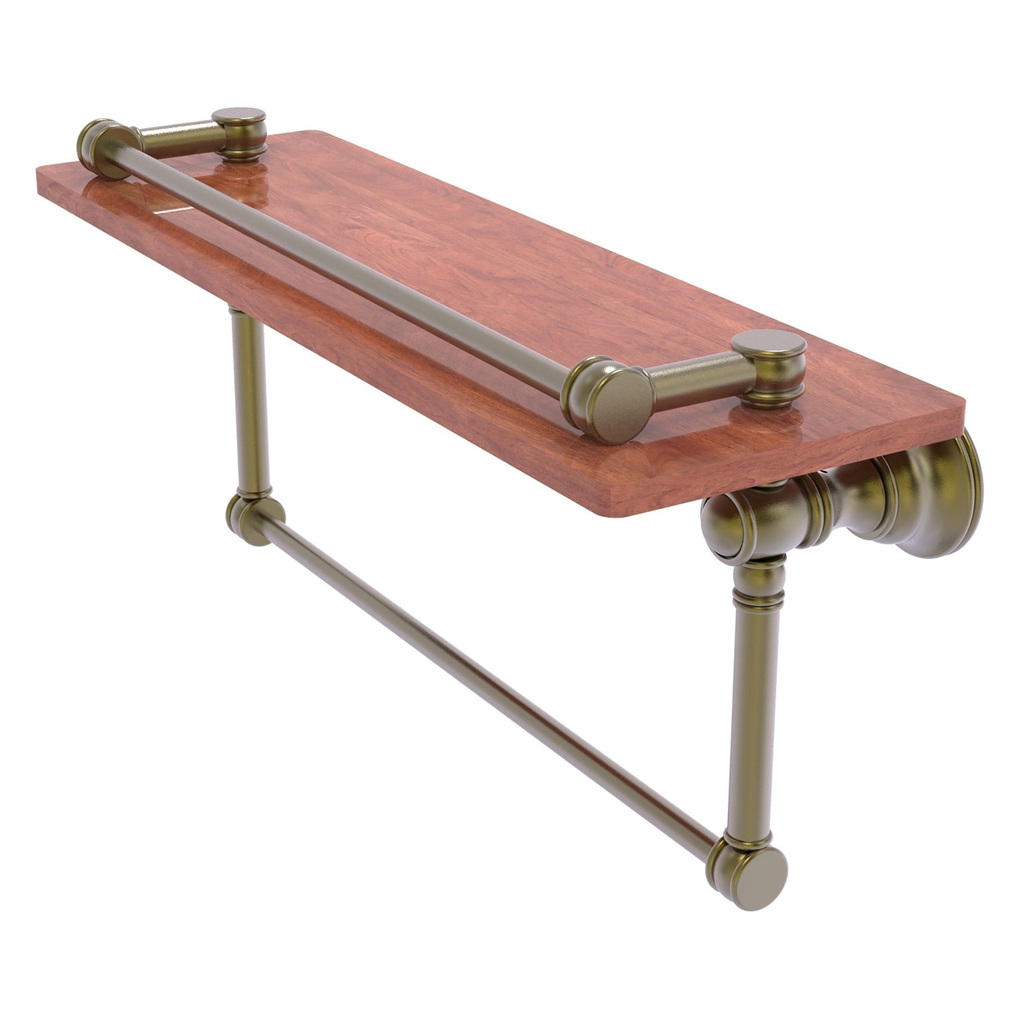 Allied Brass Carolina 16" x 5.54" Antique Brass Solid Brass Wood Shelf With Towel Bar