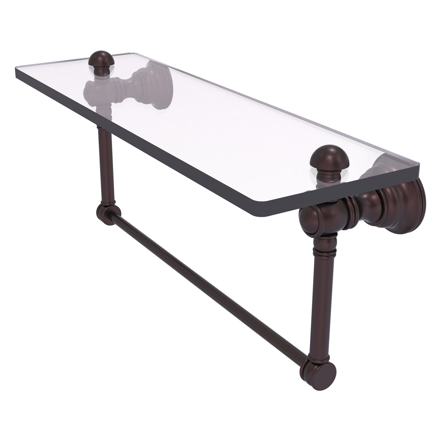 Allied Brass Carolina 16" x 5.54" Antique Bronze Solid Brass Glass Shelf With Integrated Towel Bar