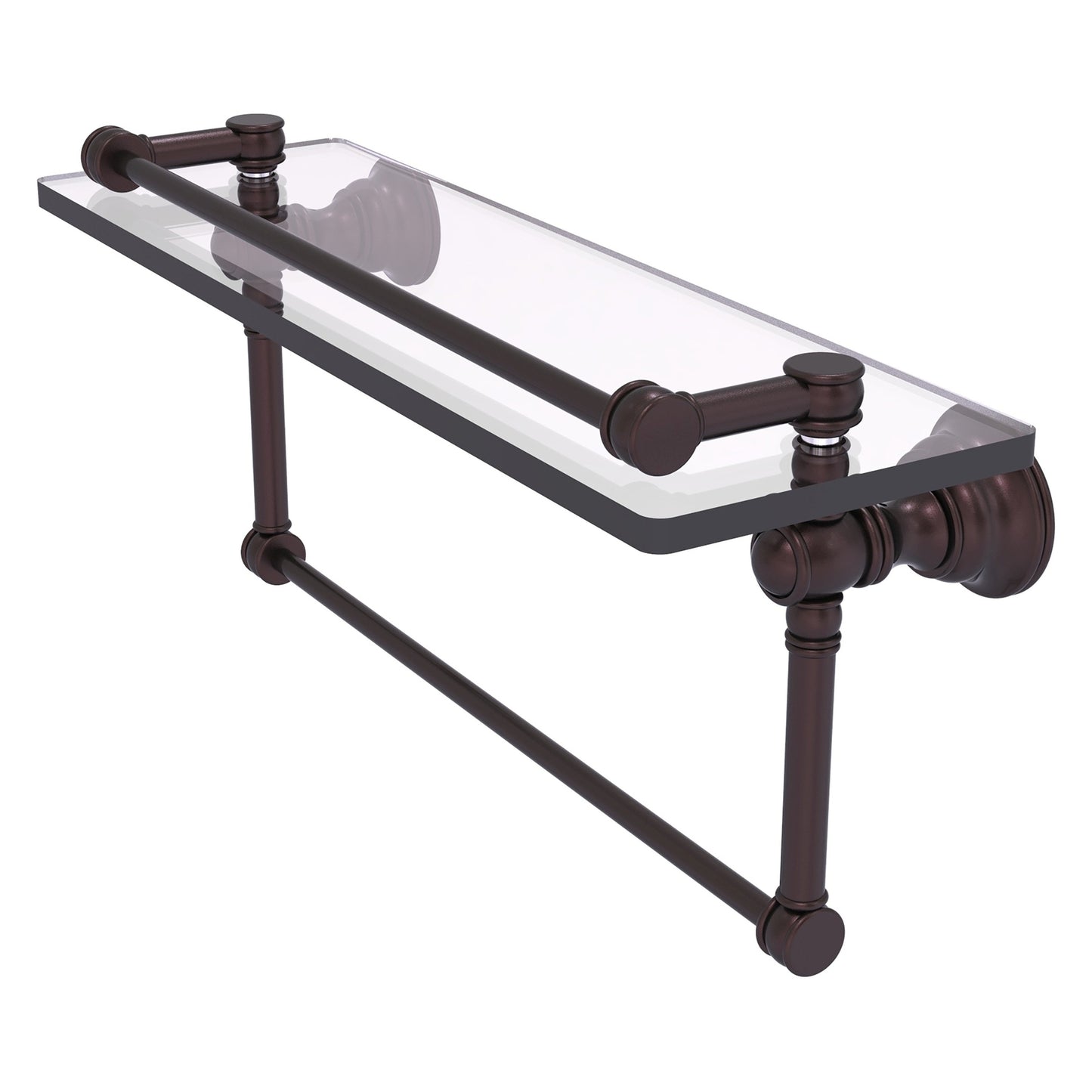 Allied Brass Carolina 16" x 5.54" Antique Bronze Solid Brass Glass Shelf With Towel Bar