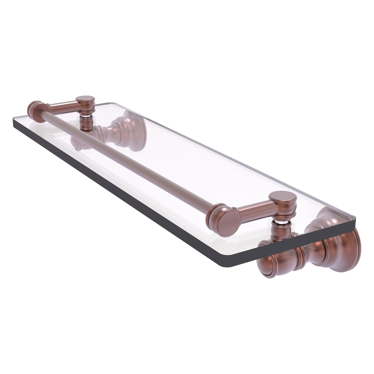 Allied Brass Carolina 16" x 5.54" Antique Copper Solid Brass Glass Shelf With Gallery Rail