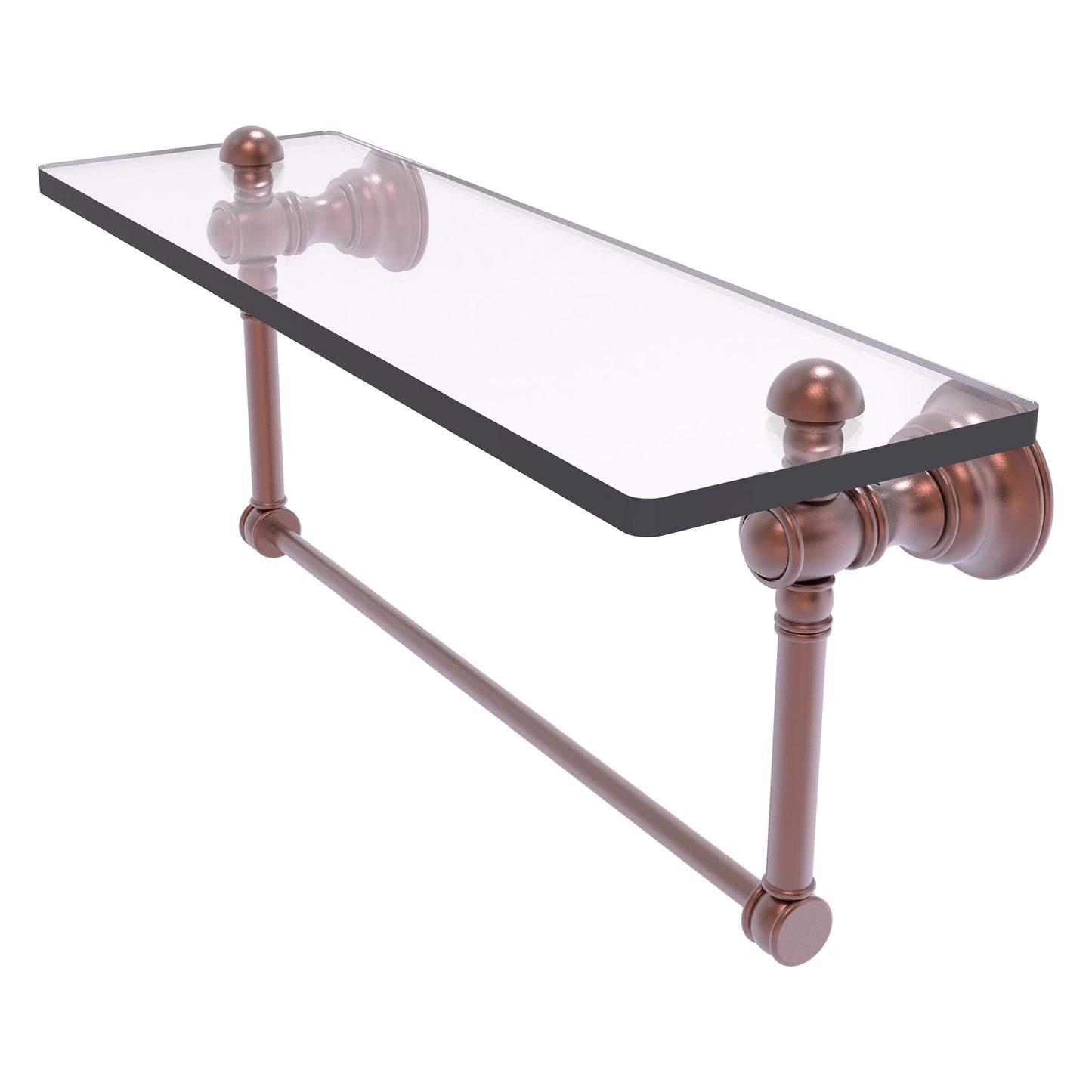 Allied Brass Carolina 16" x 5.54" Antique Copper Solid Brass Glass Shelf With Integrated Towel Bar