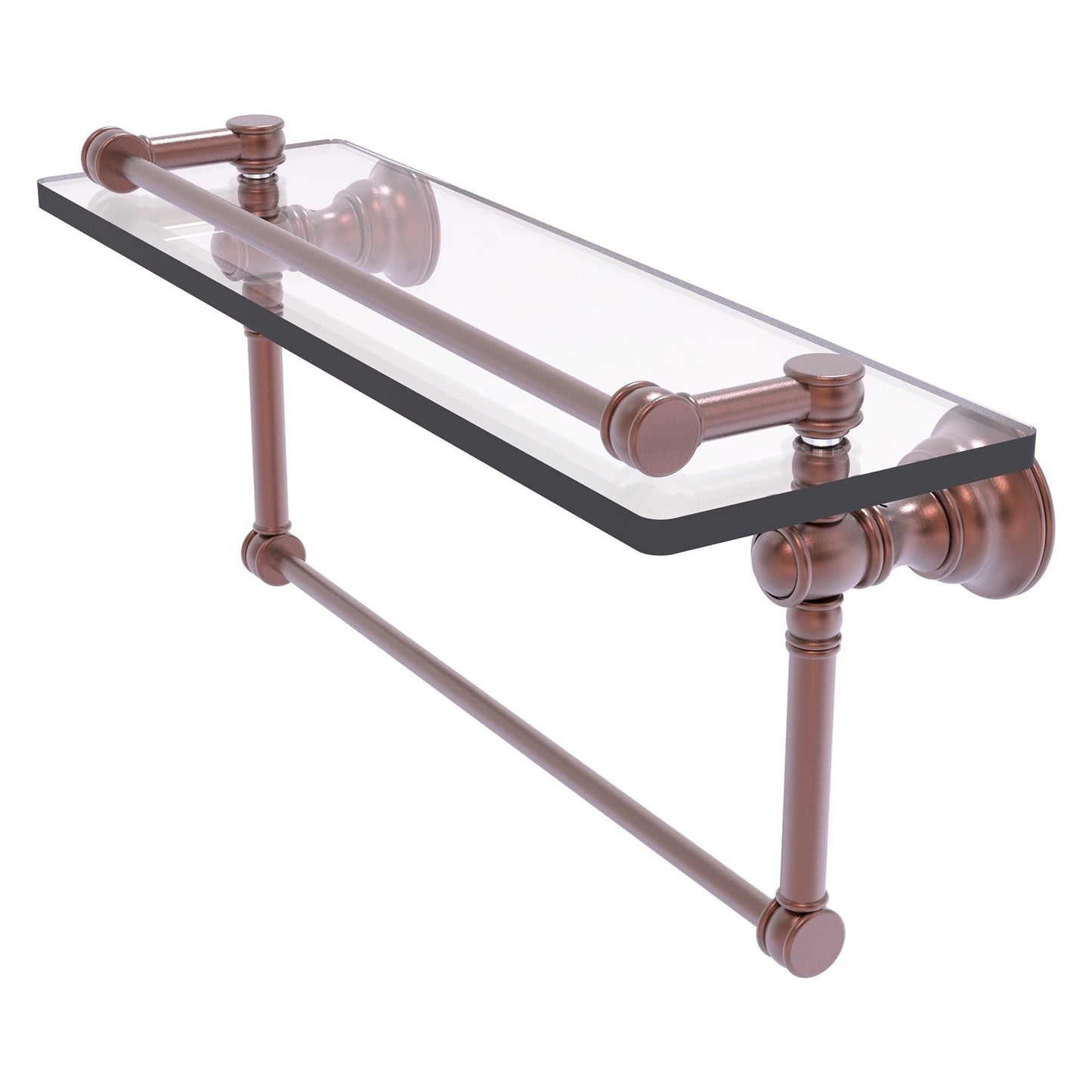 Allied Brass Carolina 16" x 5.54" Antique Copper Solid Brass Glass Shelf With Towel Bar