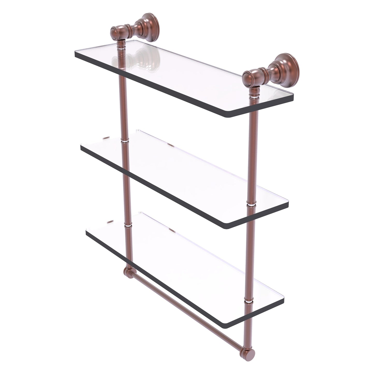 Allied Brass Carolina 16" x 5.54" Antique Copper Solid Brass Triple Glass Shelf With Towel Bar