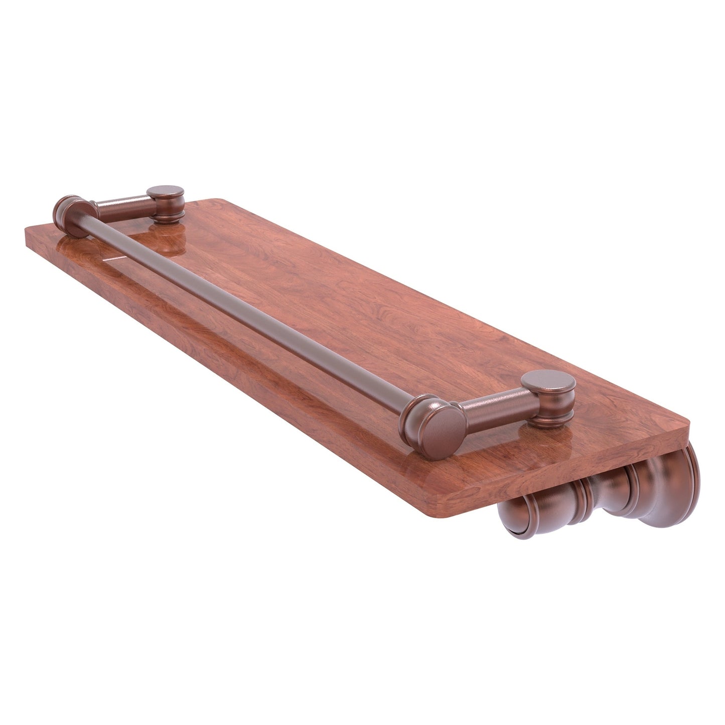 Allied Brass Carolina 16" x 5.54" Antique Copper Solid Brass Wood Shelf With Gallery Rail