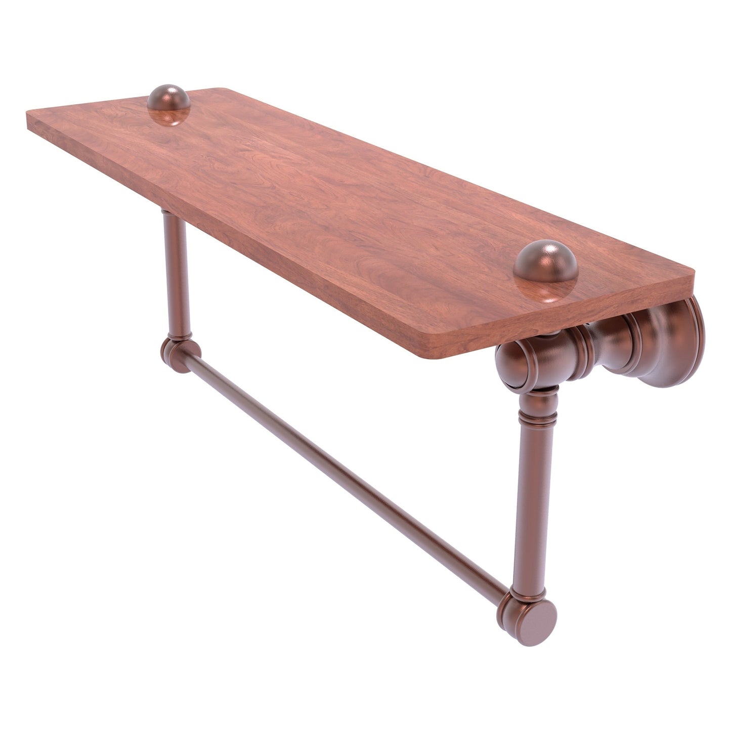 Allied Brass Carolina 16" x 5.54" Antique Copper Solid Brass Wood Shelf With Integrated Towel Bar