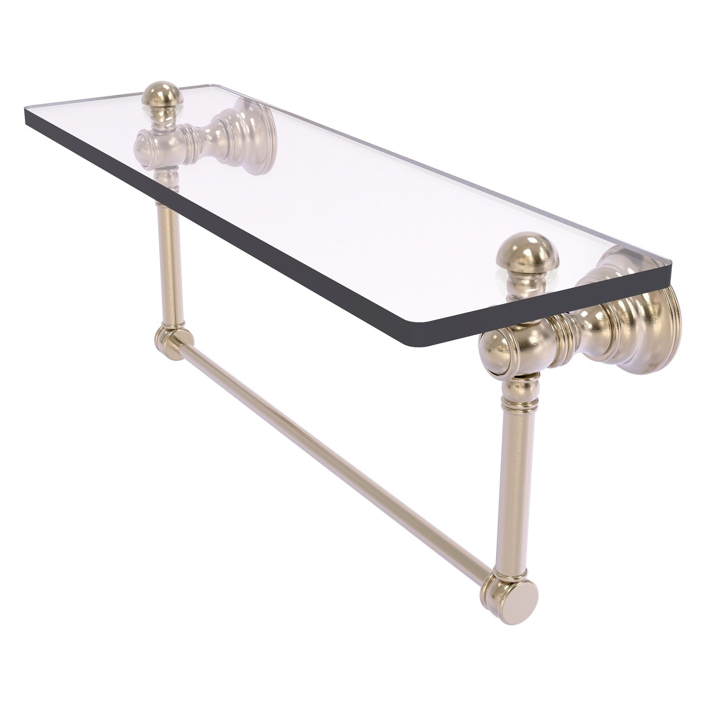 Allied Brass Carolina 16" x 5.54" Antique Pewter Solid Brass Glass Shelf With Integrated Towel Bar
