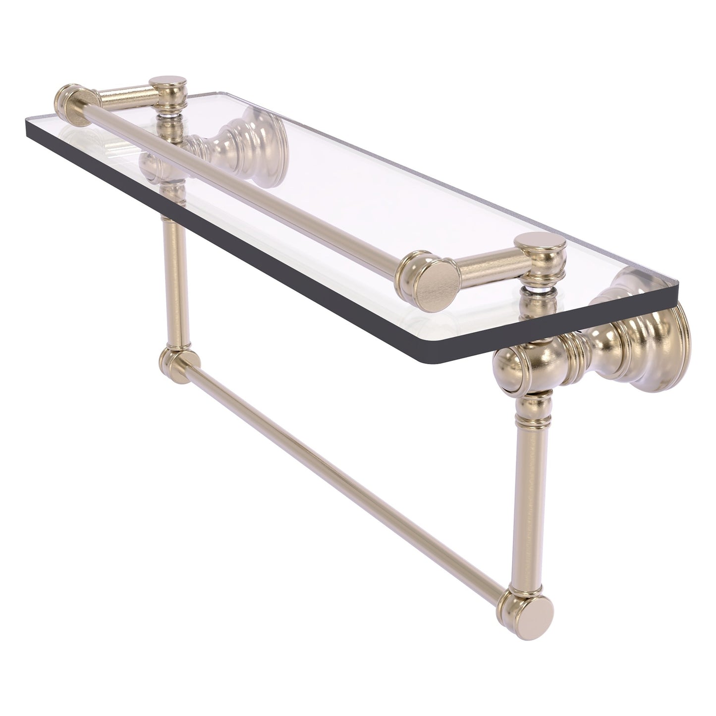 Allied Brass Carolina 16" x 5.54" Antique Pewter Solid Brass Glass Shelf With Towel Bar