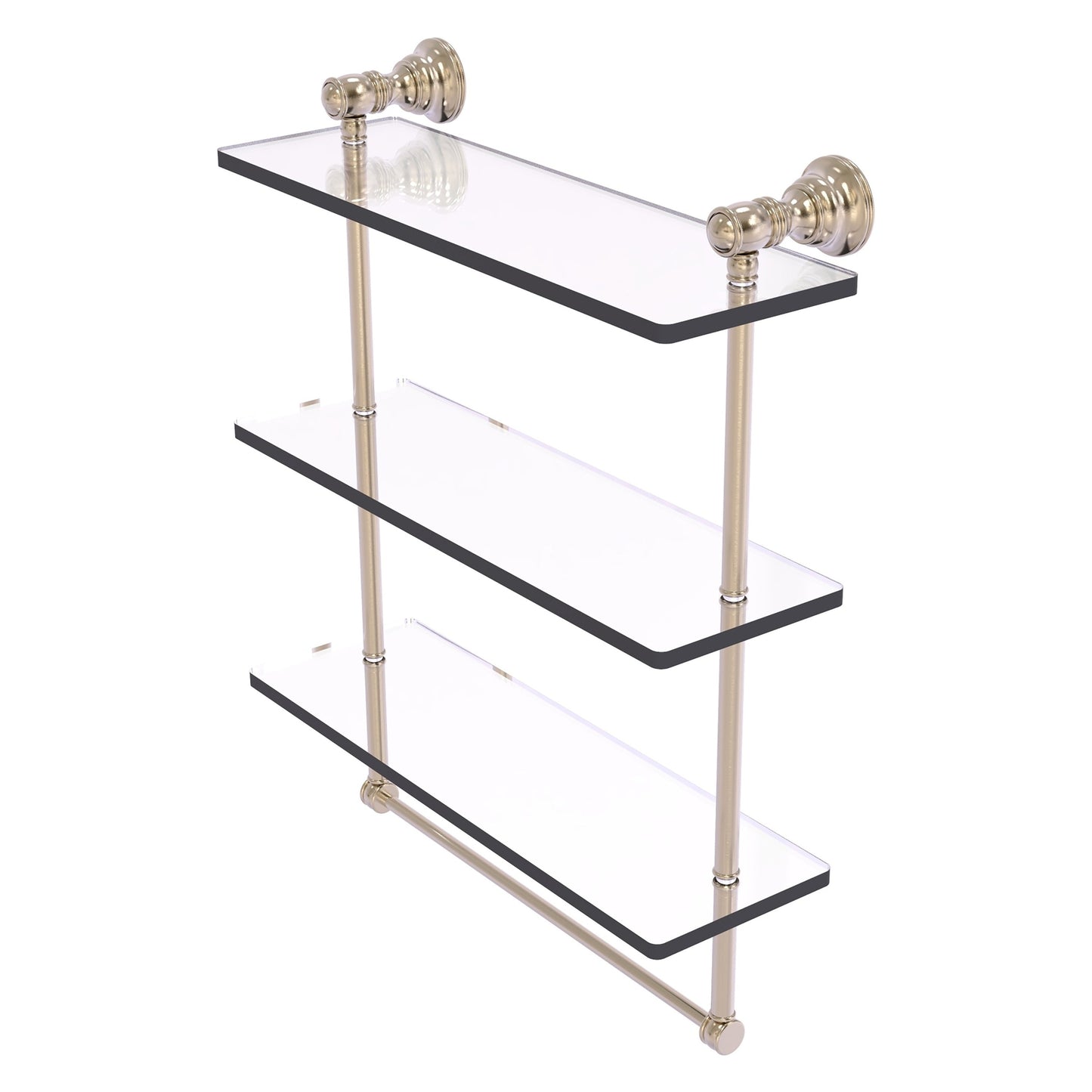 Allied Brass Carolina 16" x 5.54" Antique Pewter Solid Brass Triple Glass Shelf With Towel Bar