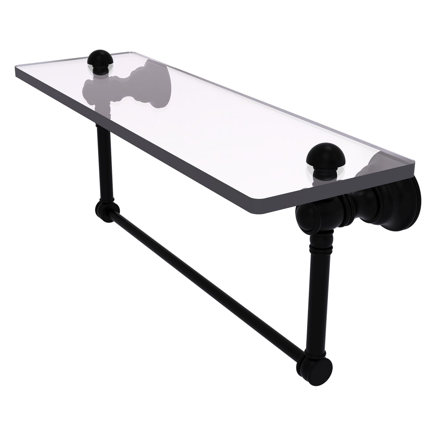 Allied Brass Carolina 16" x 5.54" Matte Black Solid Brass Glass Shelf With Integrated Towel Bar