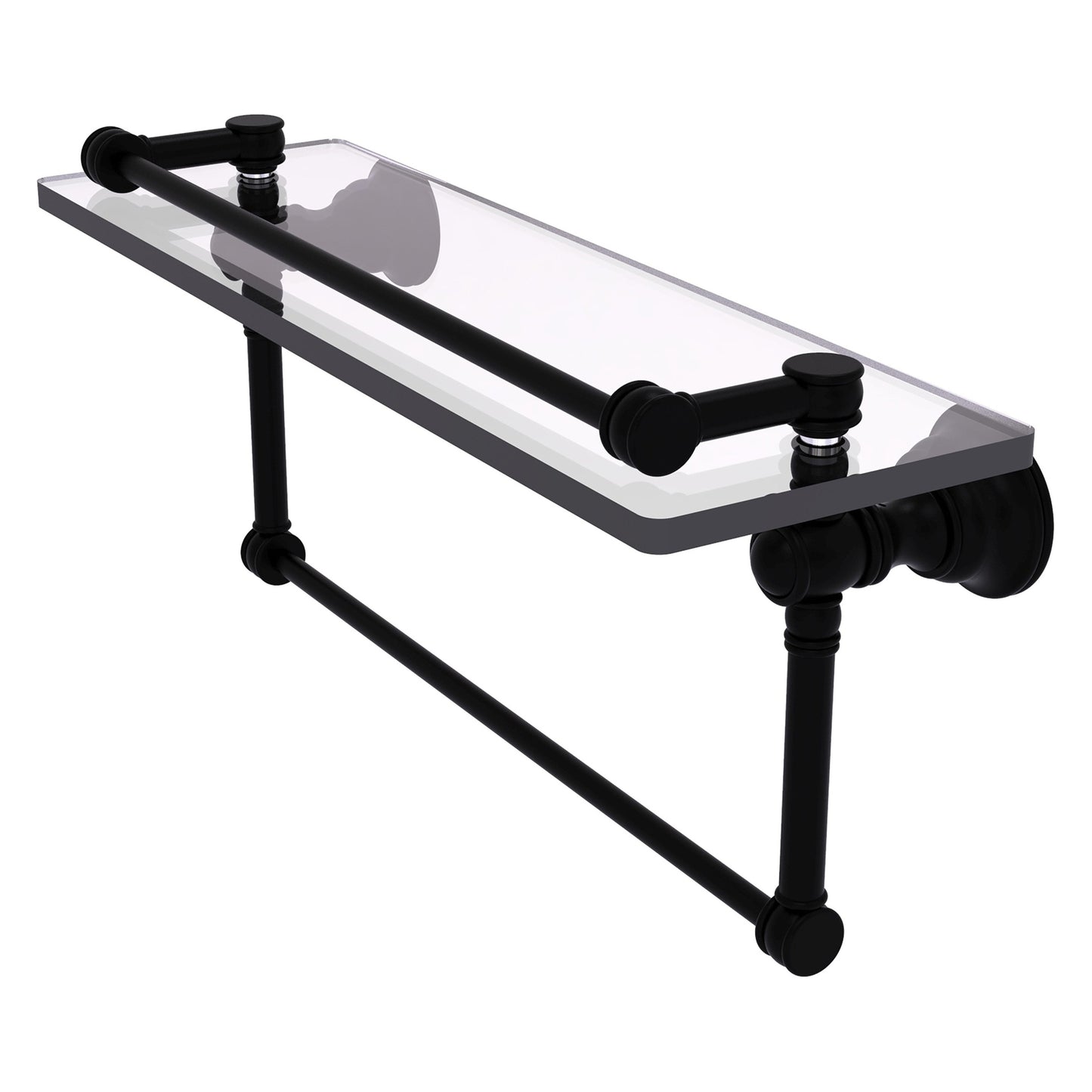 Allied Brass Carolina 16" x 5.54" Matte Black Solid Brass Glass Shelf With Towel Bar