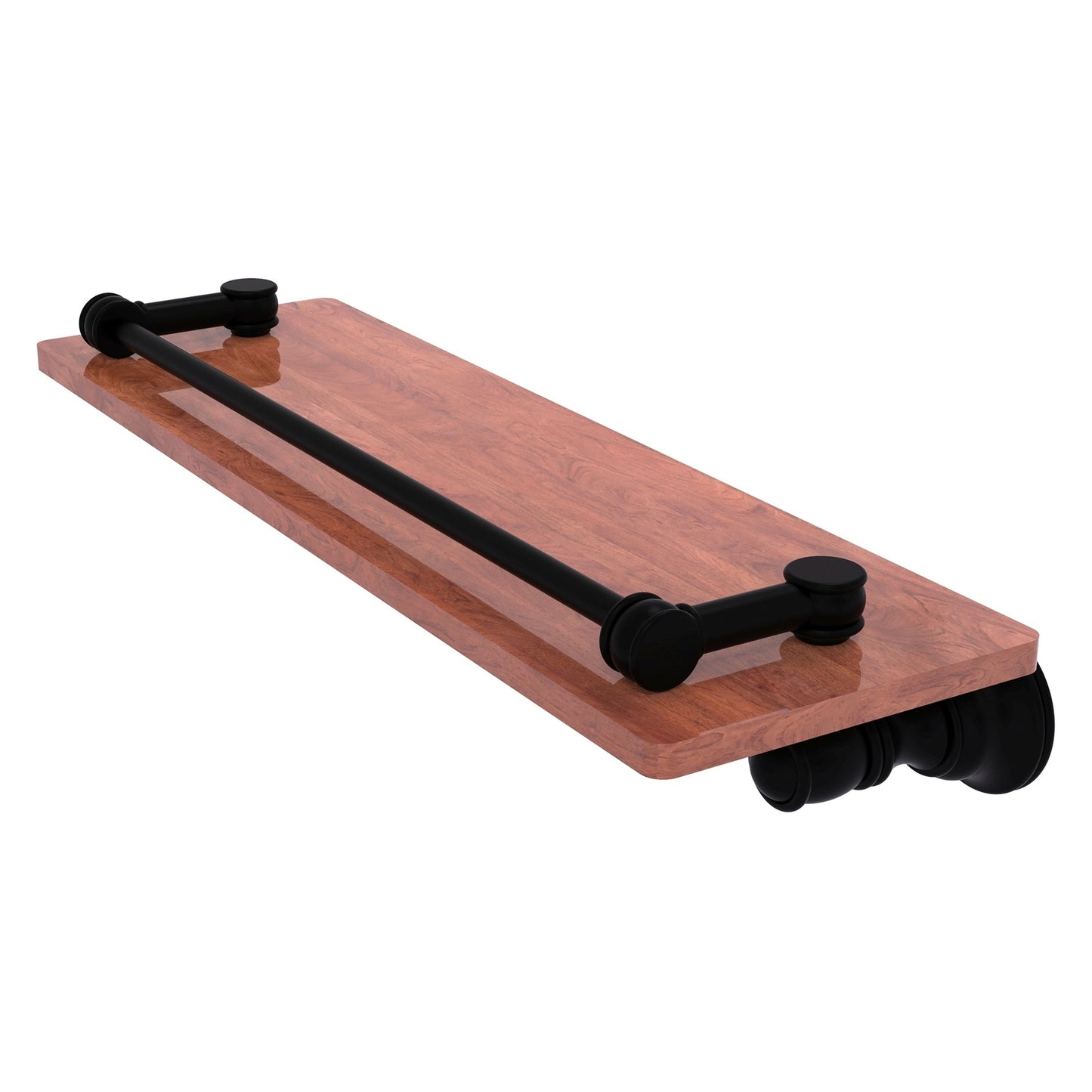 Allied Brass Carolina 16" x 5.54" Matte Black Solid Brass Wood Shelf With Gallery Rail